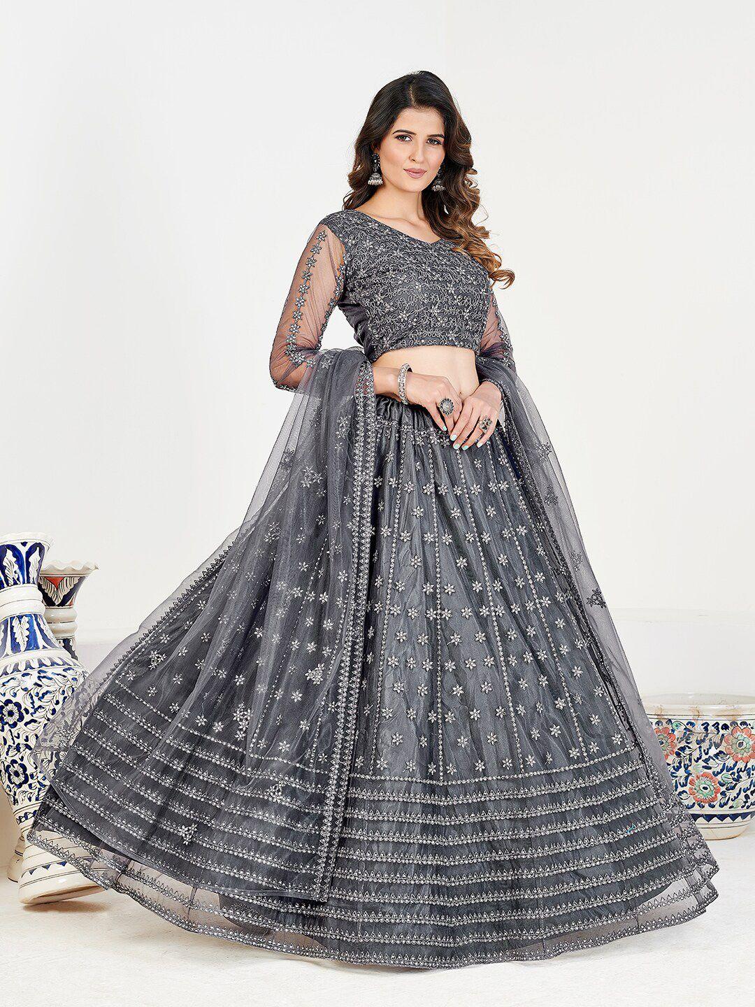 shopgarb grey embellished semi-stitched lehenga & unstitched blouse with dupatta