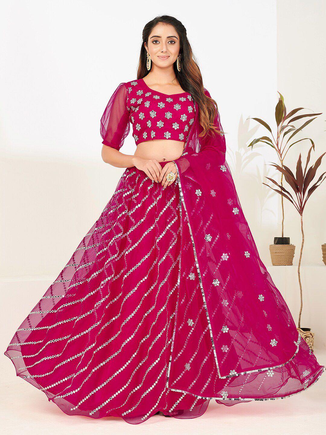 shopgarb pink & silver-toned embellished semi-stitched lehenga &unstitched choli & dupatta