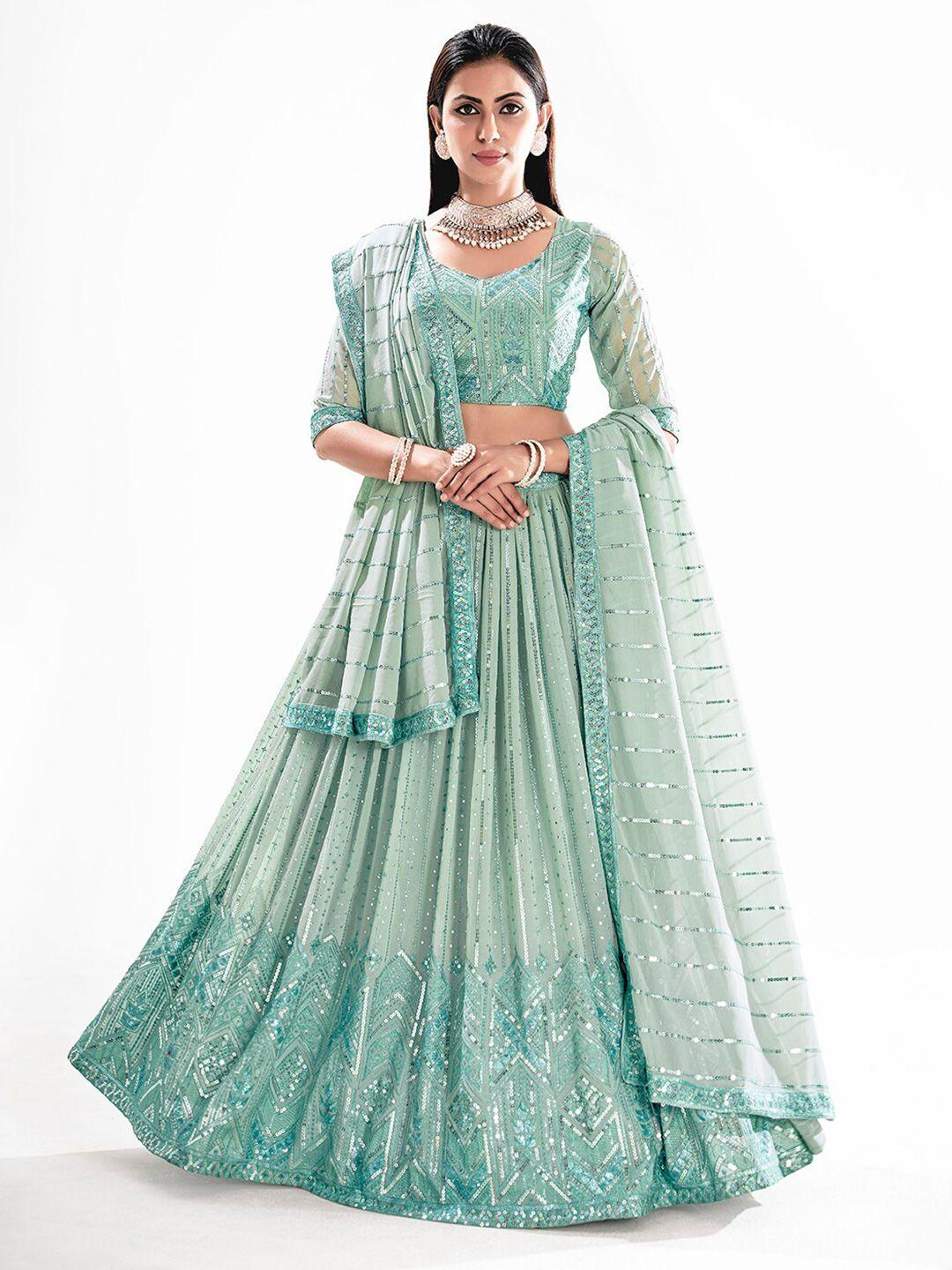shopgarb sequinned embellished semi-stitched lehenga & unstitched blouse with dupatta