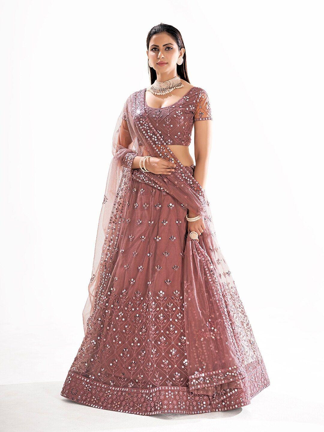 shopgarb sequinned embroidered semi-stitched lehenga & unstitched blouse with dupatta