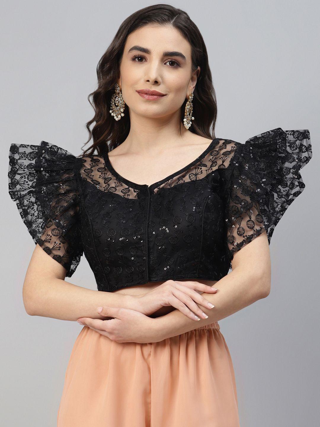 shopgarb black sequinned georgette net saree blouse