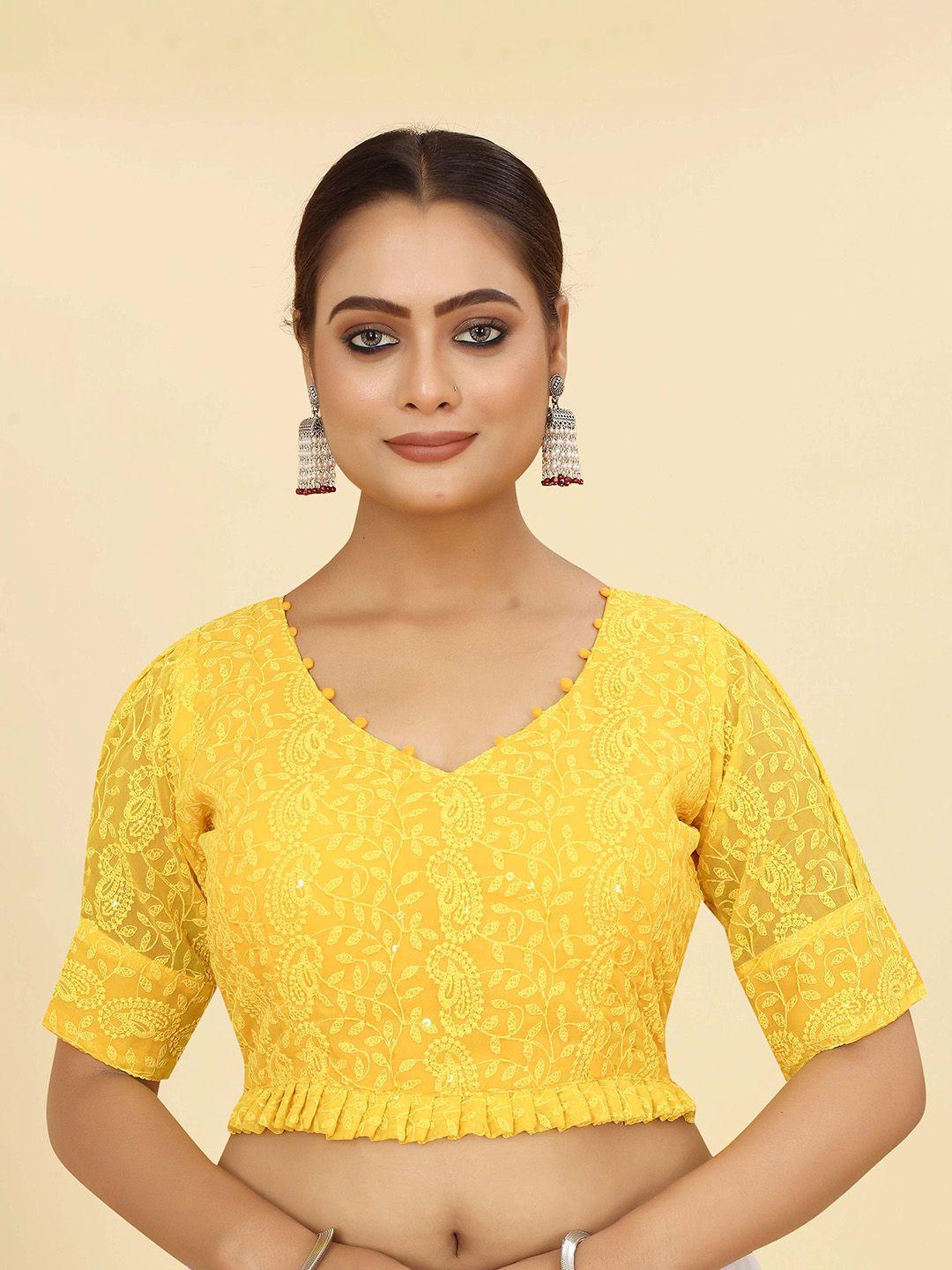 shopgarb chikankari embroidered readymade saree blouse