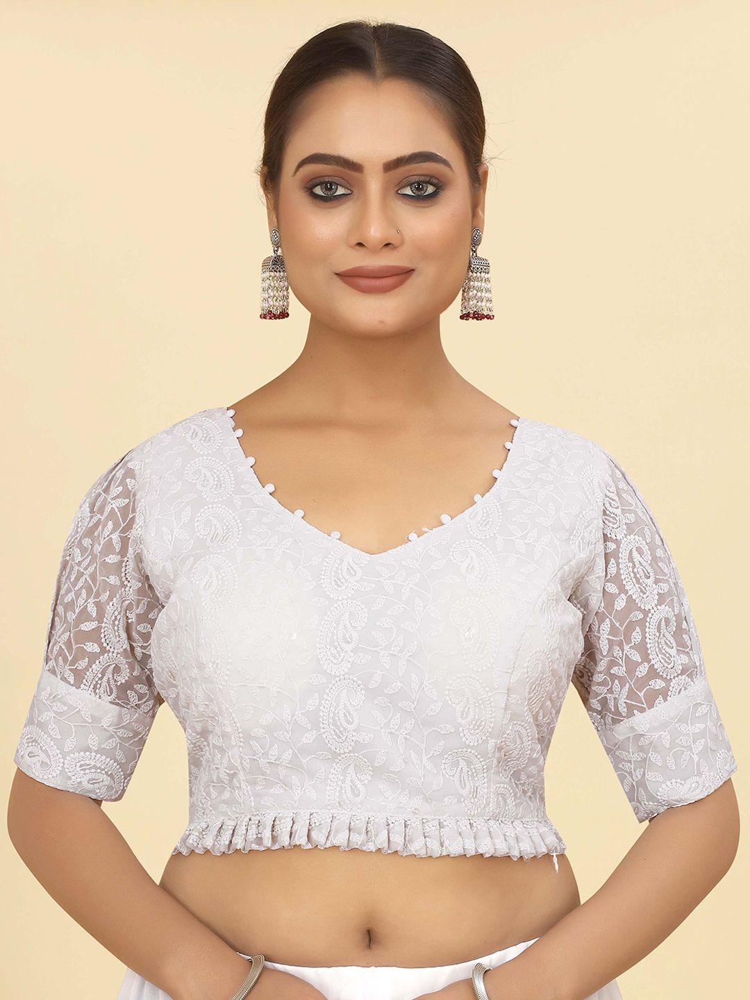 shopgarb chikankari embroidered v-neck saree blouse