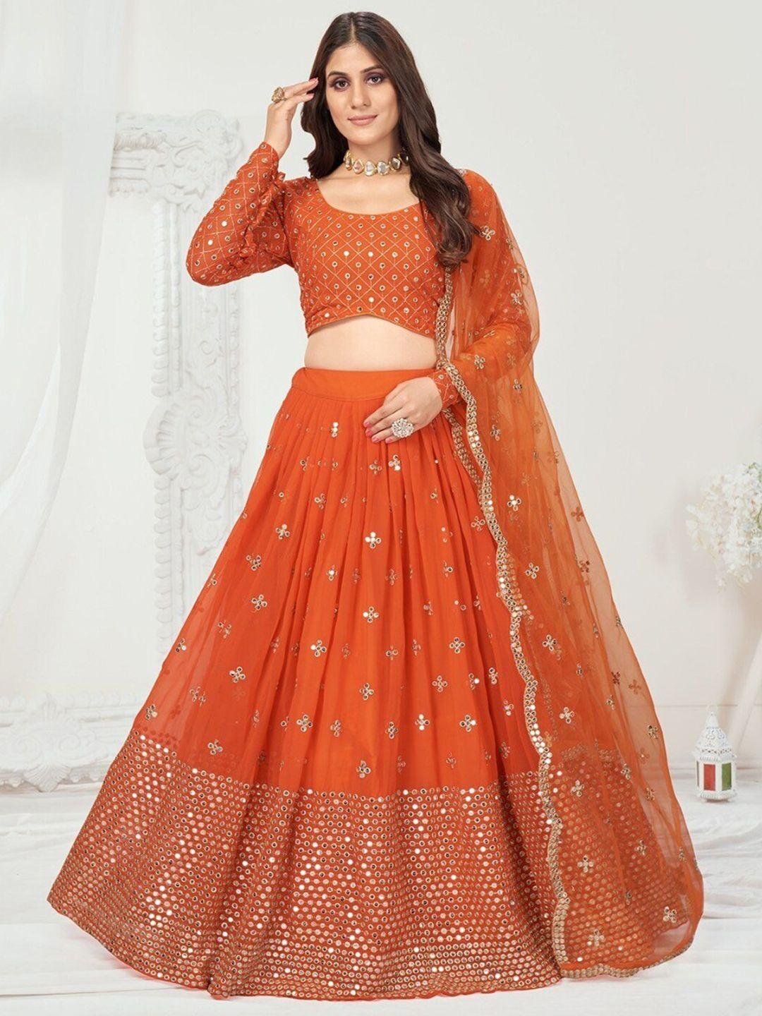 shopgarb embellished mirror work semi-stitched lehenga & unstitched blouse with dupatta