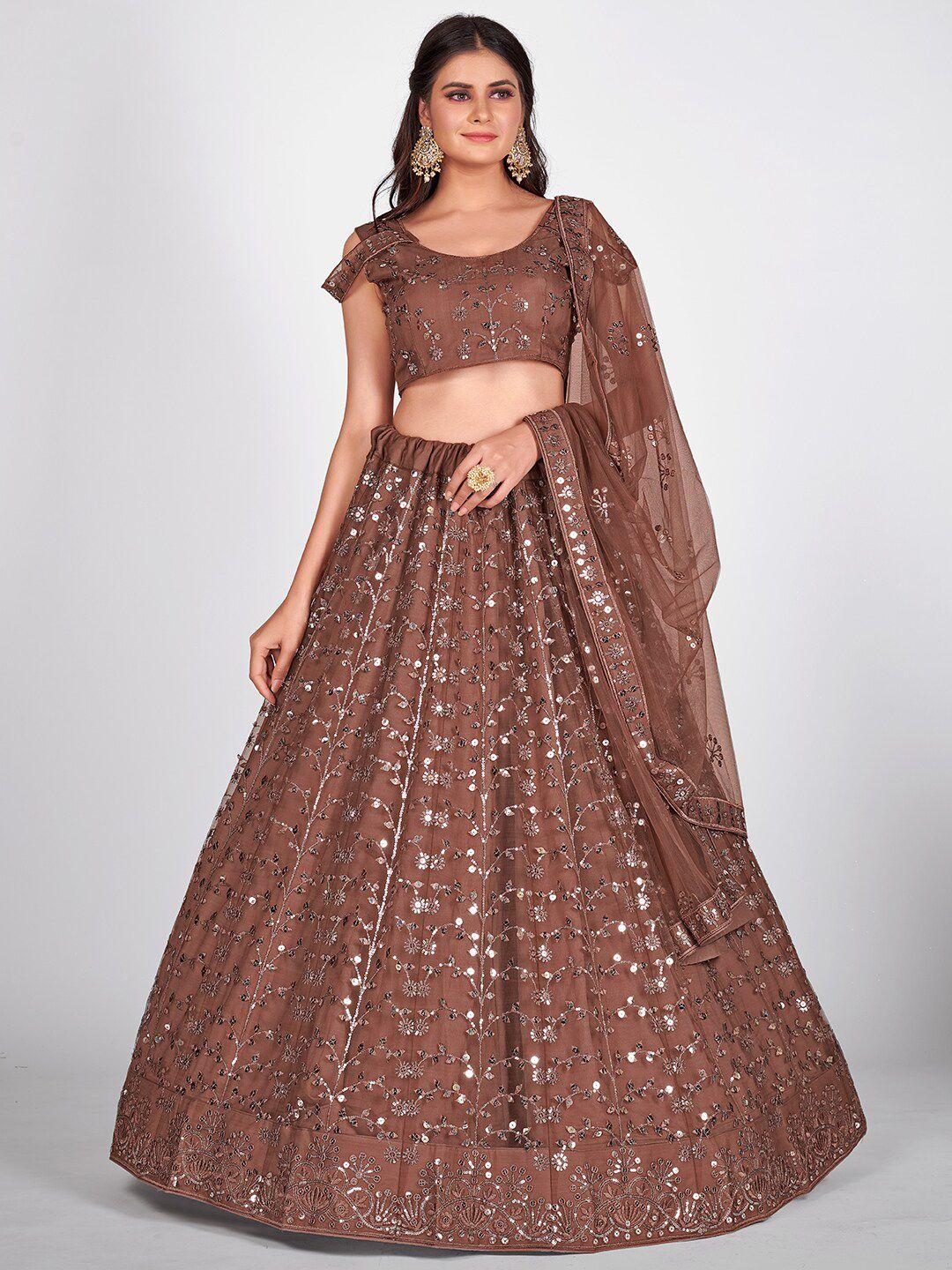 shopgarb embellished sequinned semi-stitched lehenga & unstitched blouse with dupatta