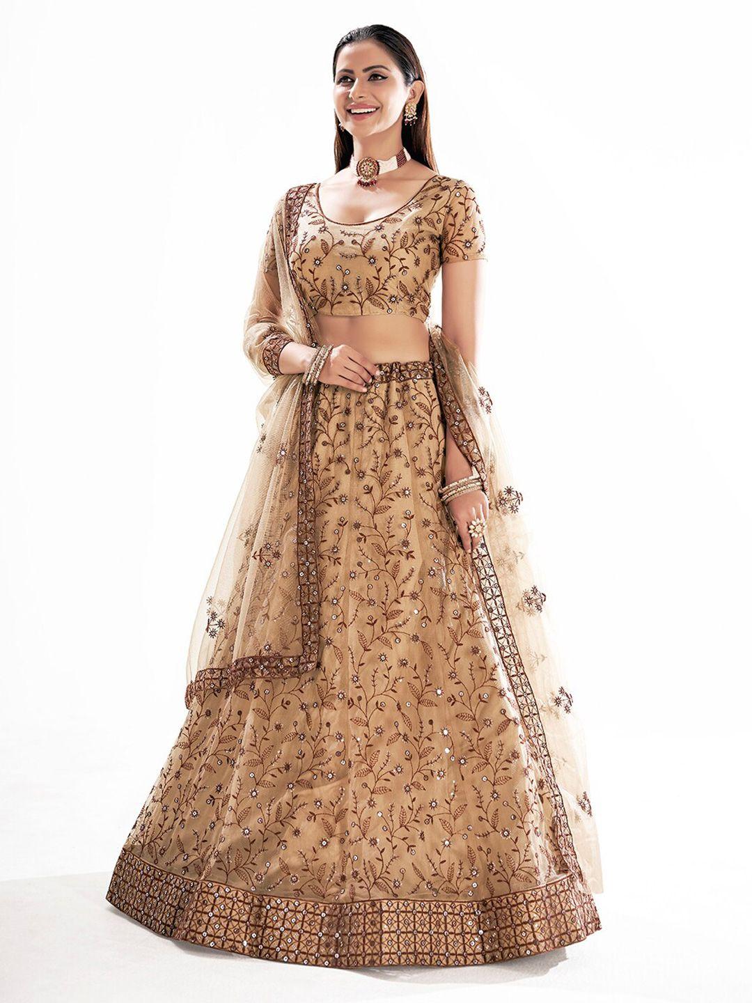 shopgarb embroidered sequinned net semi-stitched lehenga & unstitched blouse with dupatta