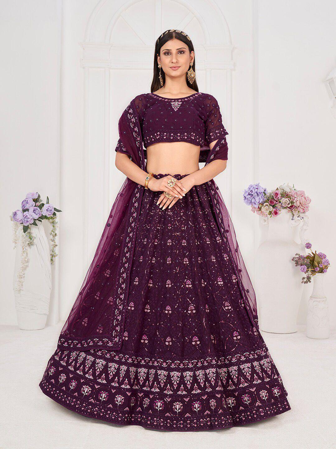 shopgarb embroidered sequinned semi-stitched lehenga & unstitched blouse with dupatta