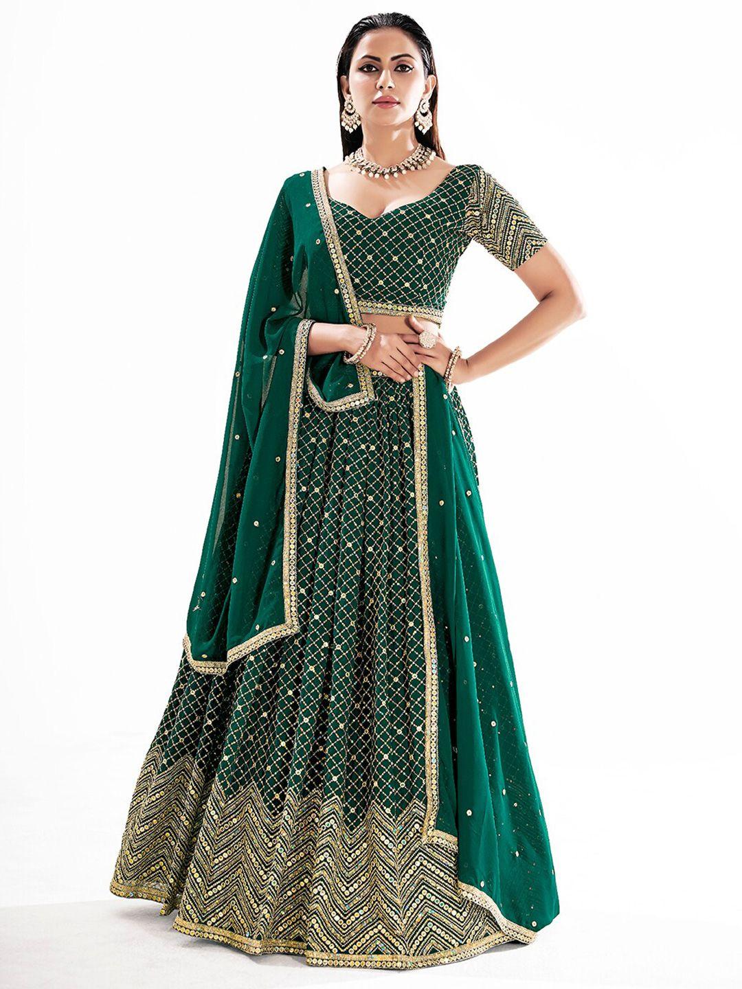 shopgarb embroidered sequinned semi-stitched lehenga & unstitched blouse with dupatta