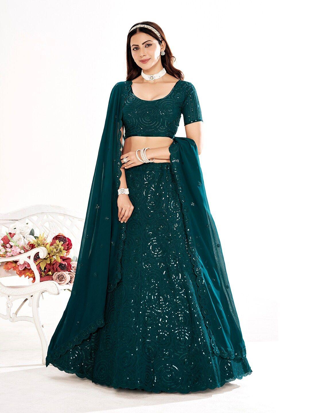 shopgarb embroidered sequinned semi-stitched lehenga & unstitched blouse with dupatta