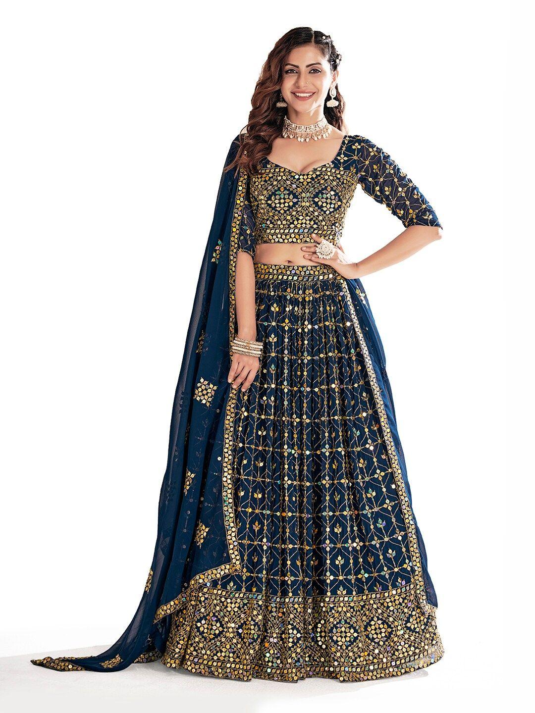 shopgarb embroidered sequinned semi-stitched lehenga & unstitched blouse with dupatta