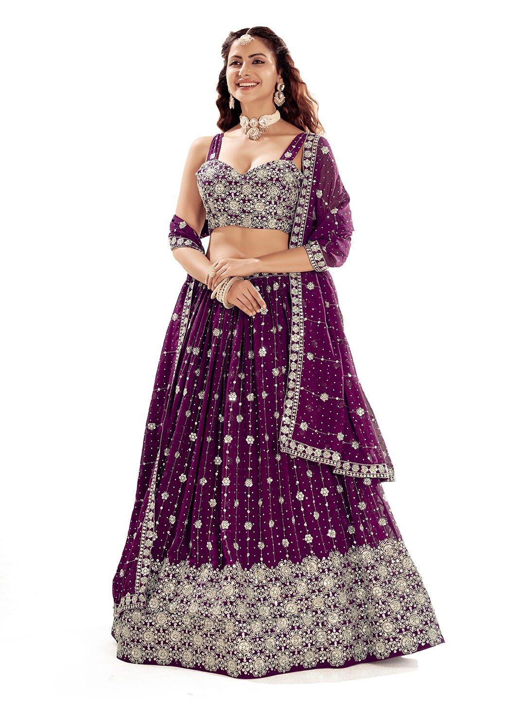 shopgarb embroidered sequinned semi-stitched lehenga & unstitched blouse with dupatta