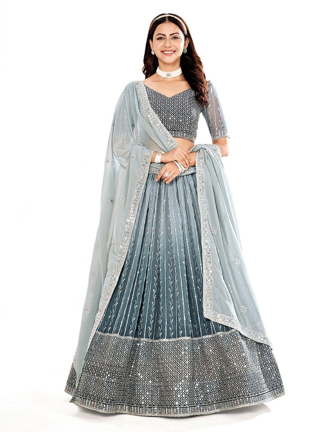 shopgarb embroidered sequinned semi-stitched lehenga & unstitched blouse with dupatta