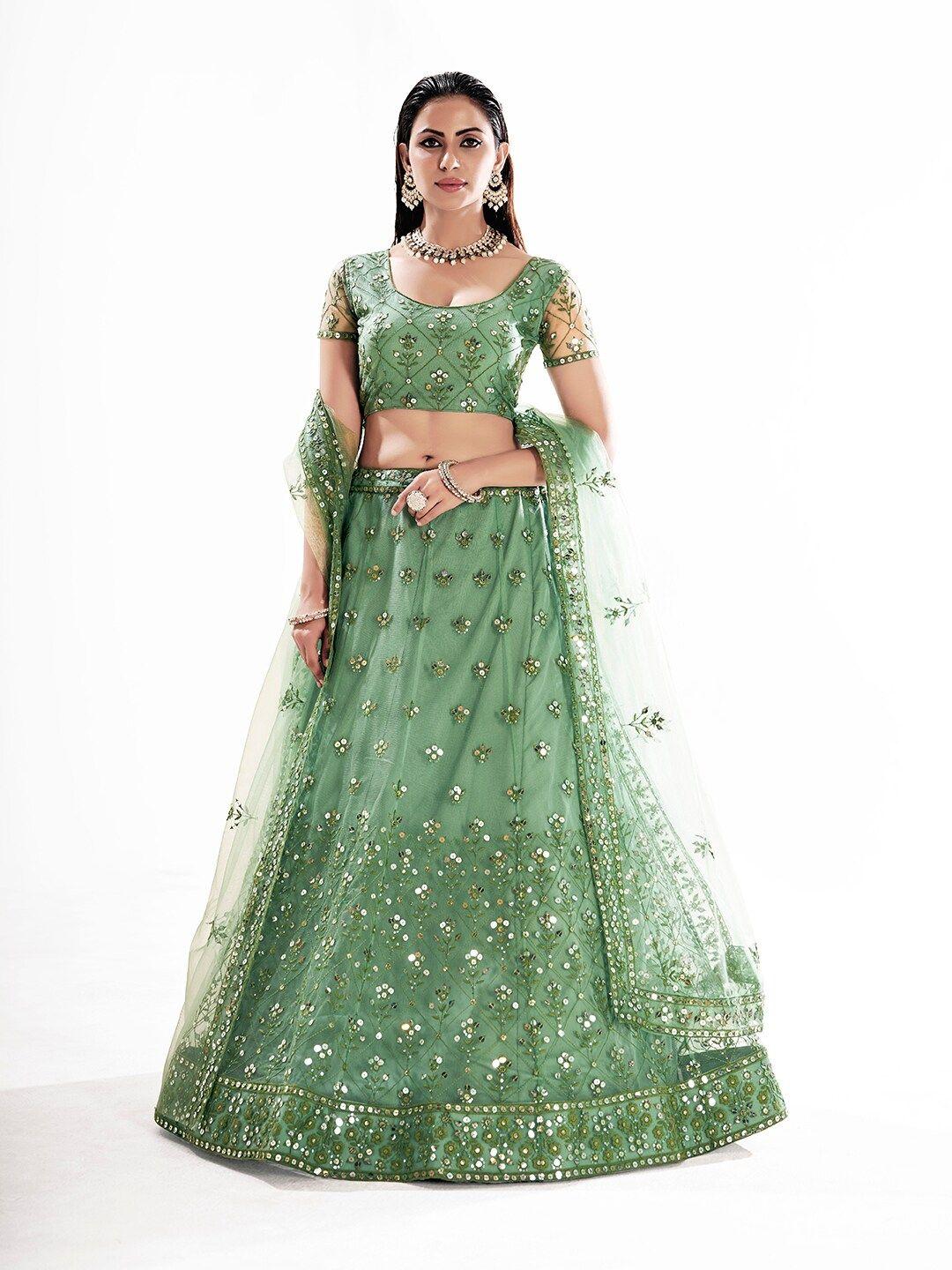 shopgarb embroidered sequinned semi-stitched lehenga & unstitched blouse with dupatta