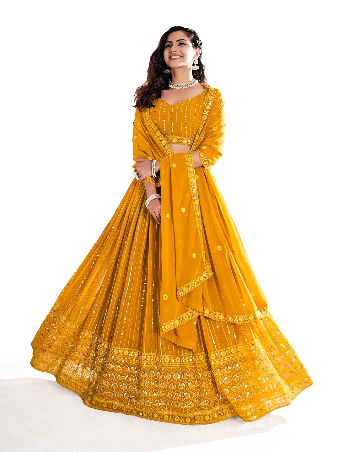 shopgarb embroidered sequinned semi-stitched lehenga & unstitched blouse with dupatta