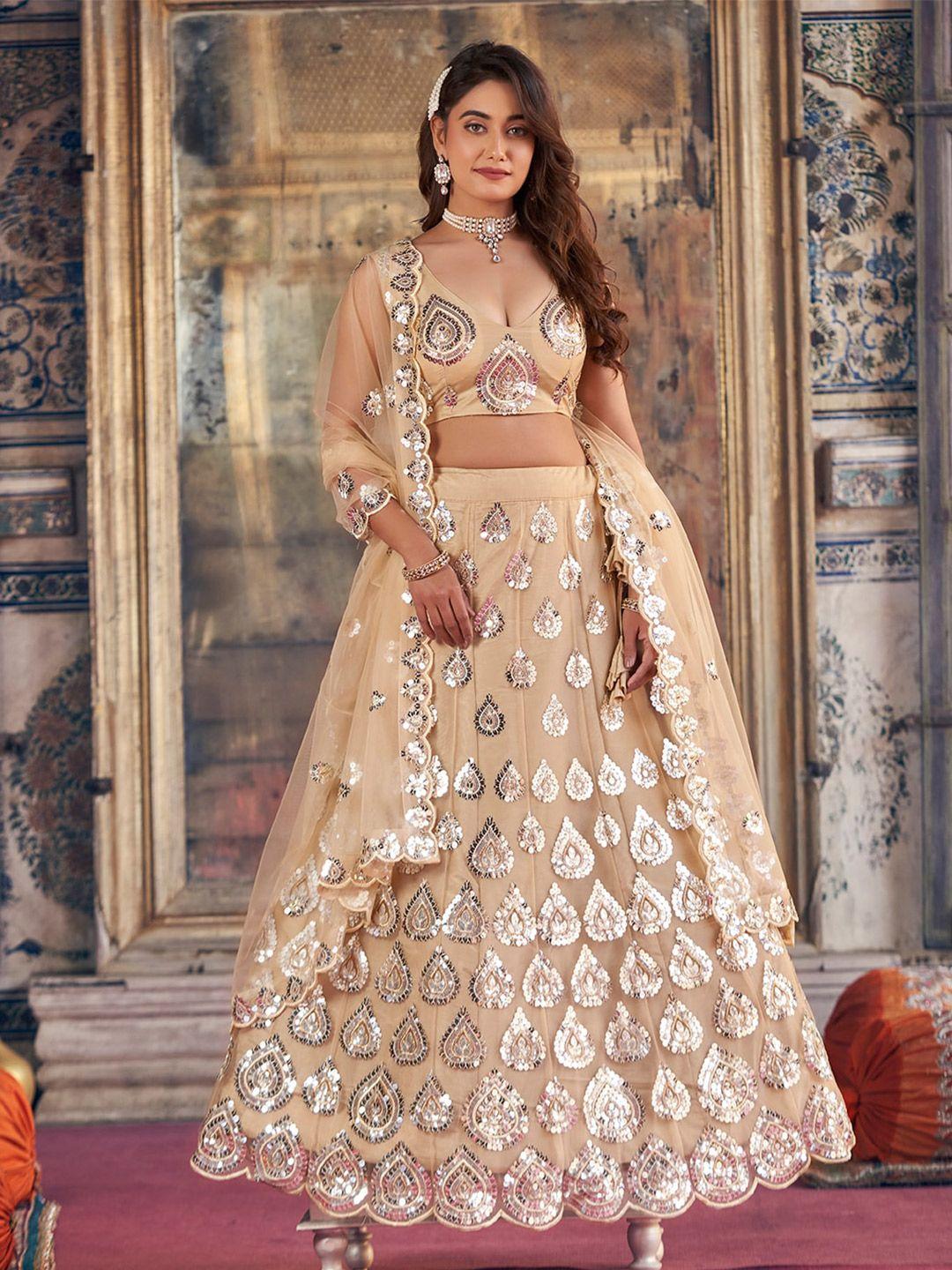 shopgarb embroidered sequinned semi-stitched lehenga & unstitched blouse with dupatta