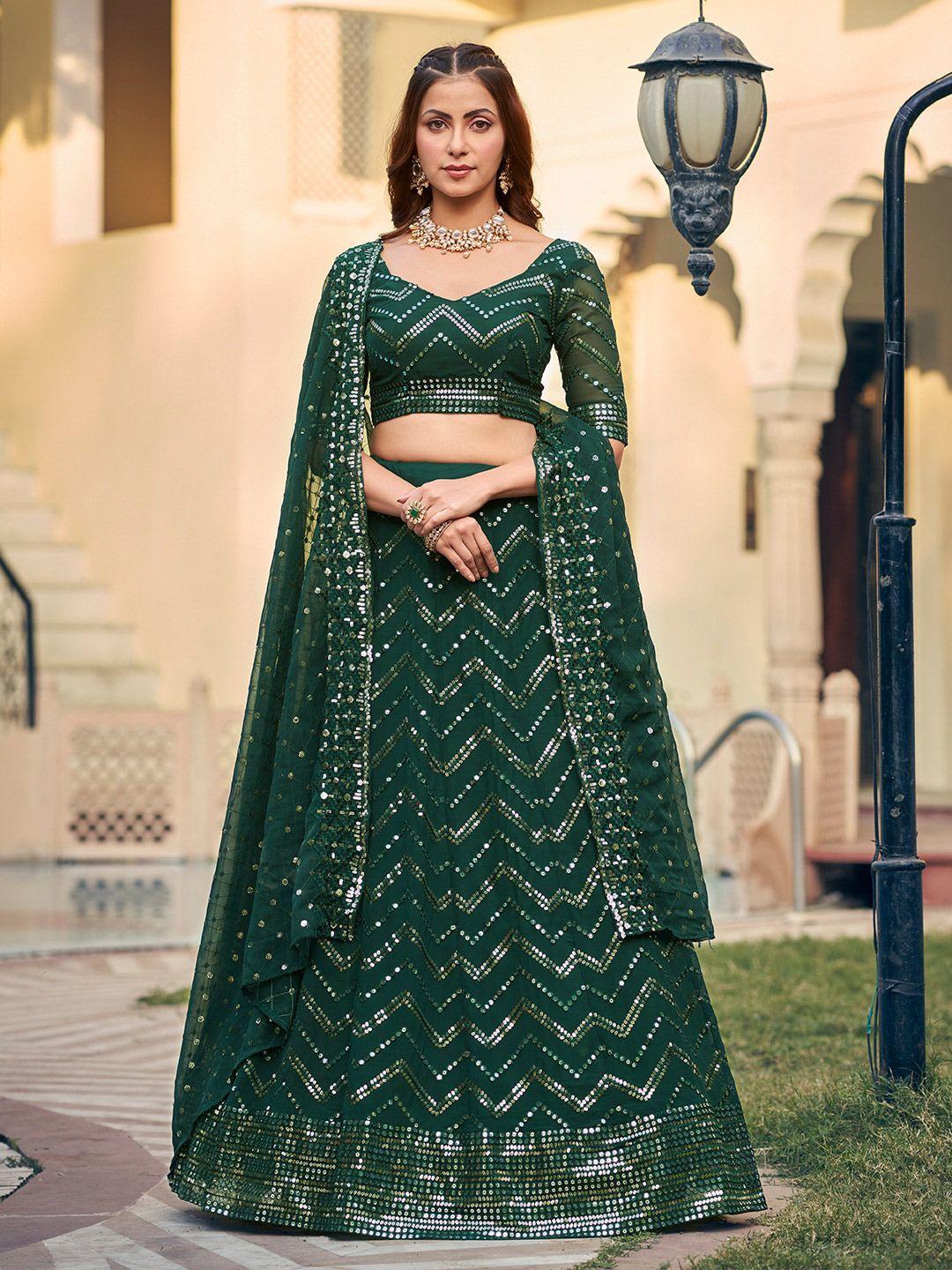 shopgarb embroidered sequinned semi-stitched lehenga & unstitched blouse with dupatta