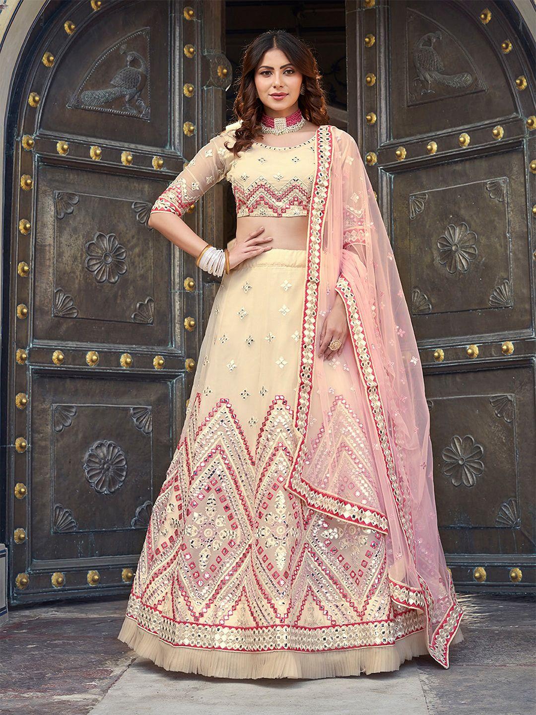 shopgarb embroidered sequinned semi-stitched lehenga & unstitched blouse with dupatta