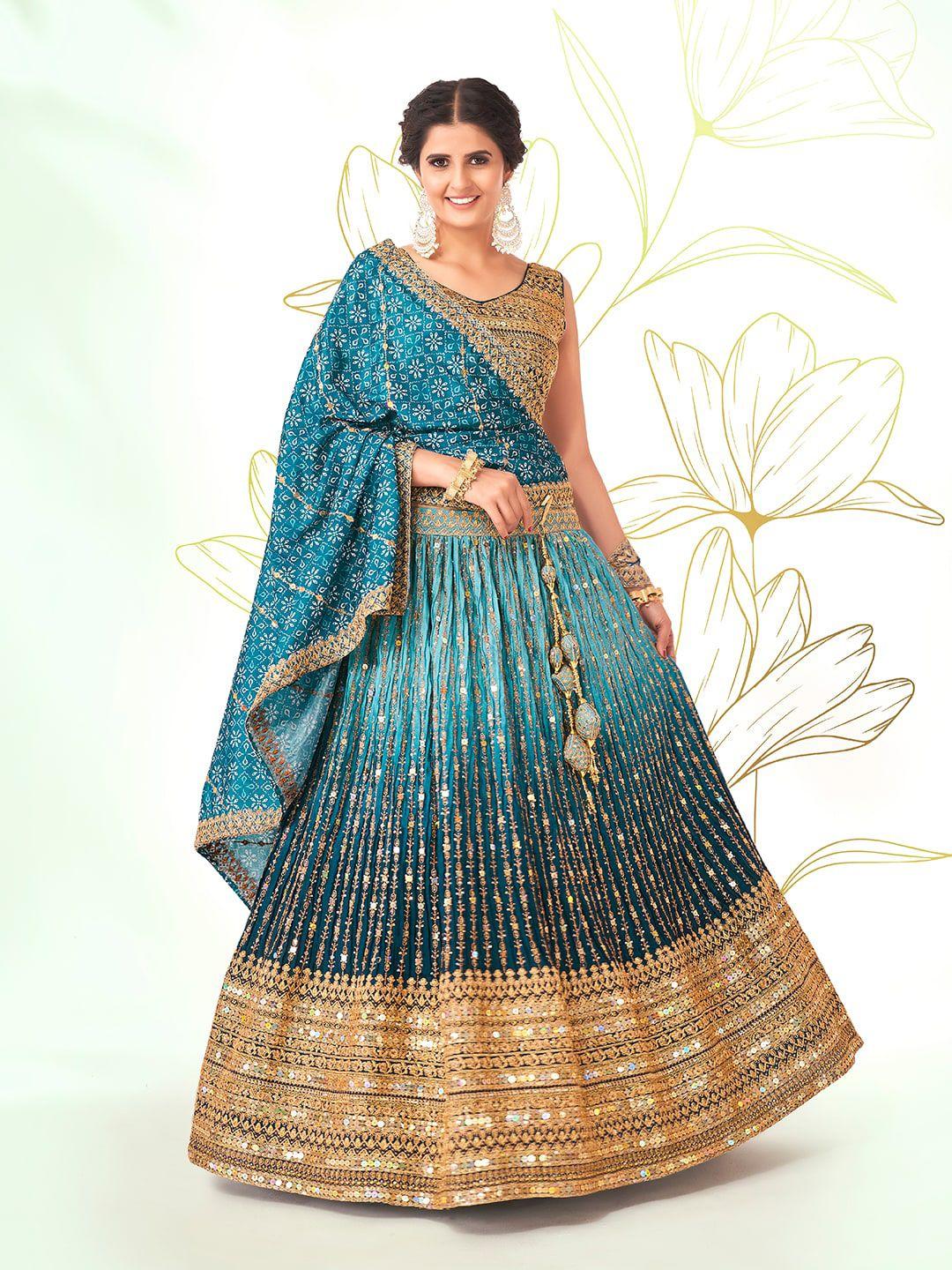 shopgarb embroidered sequinned semi-stitched lehenga & unstitched blouse with dupatta