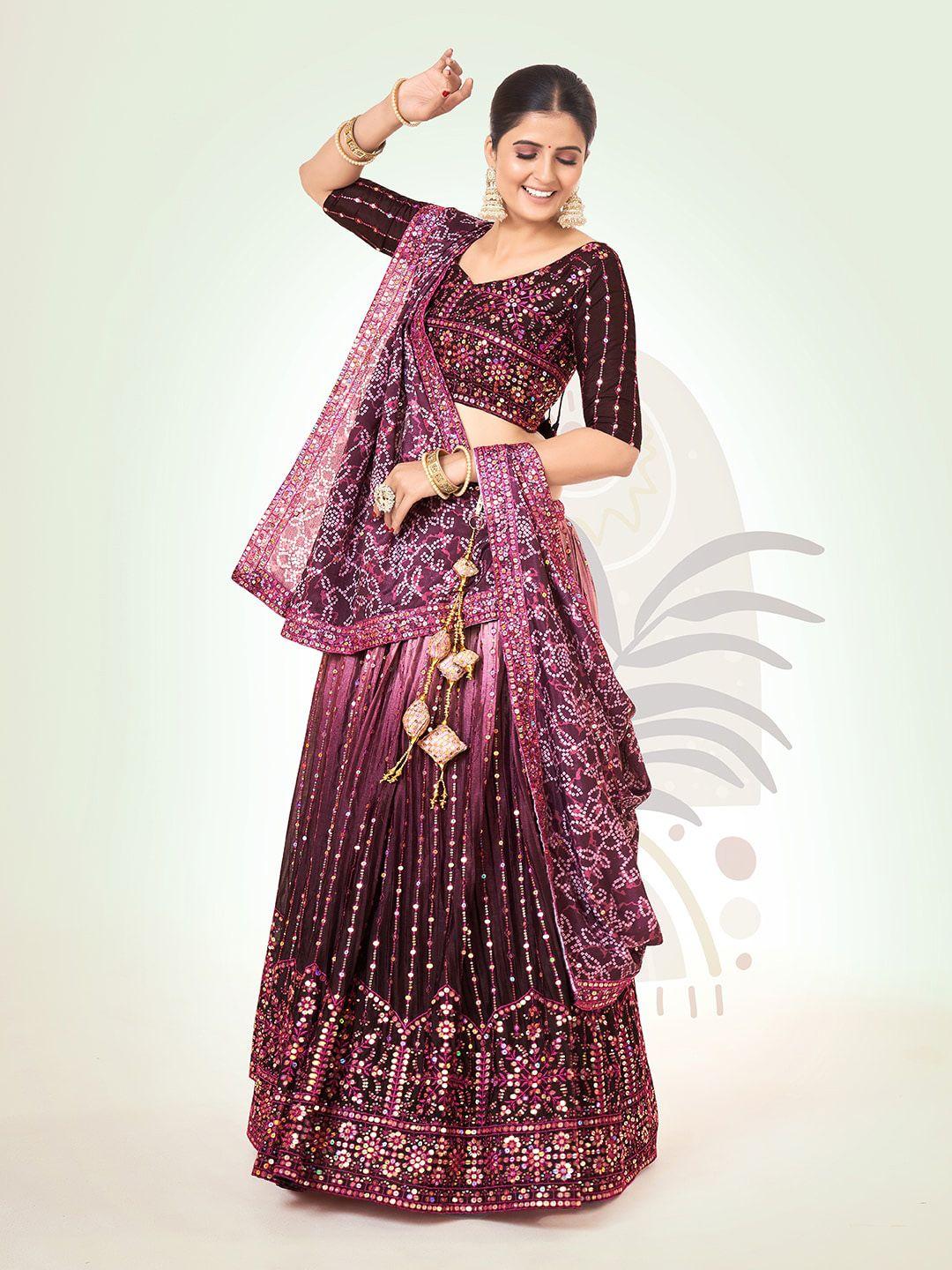 shopgarb embroidered sequinned semi-stitched lehenga & unstitched blouse with dupatta