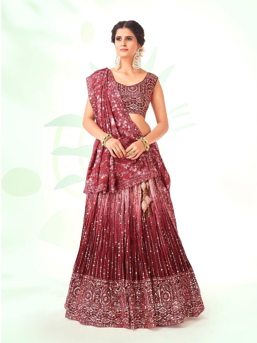 shopgarb embroidered sequinned semi-stitched lehenga & unstitched blouse with dupatta