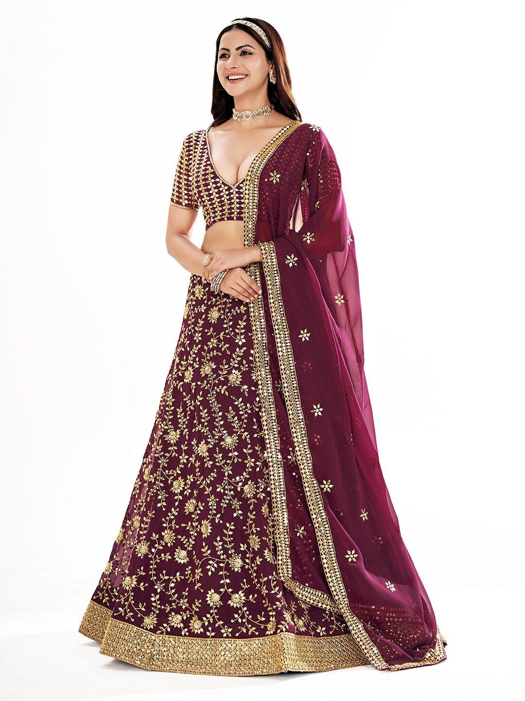 shopgarb embroidered thread work semi-stitched lehenga & unstitched blouse with dupatta