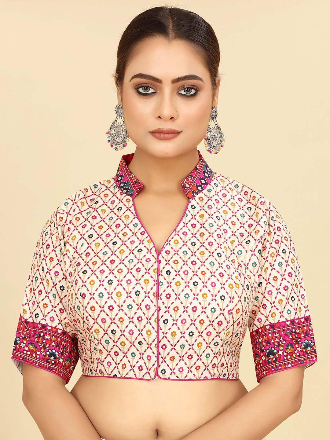 shopgarb foil worked cotton saree blouse