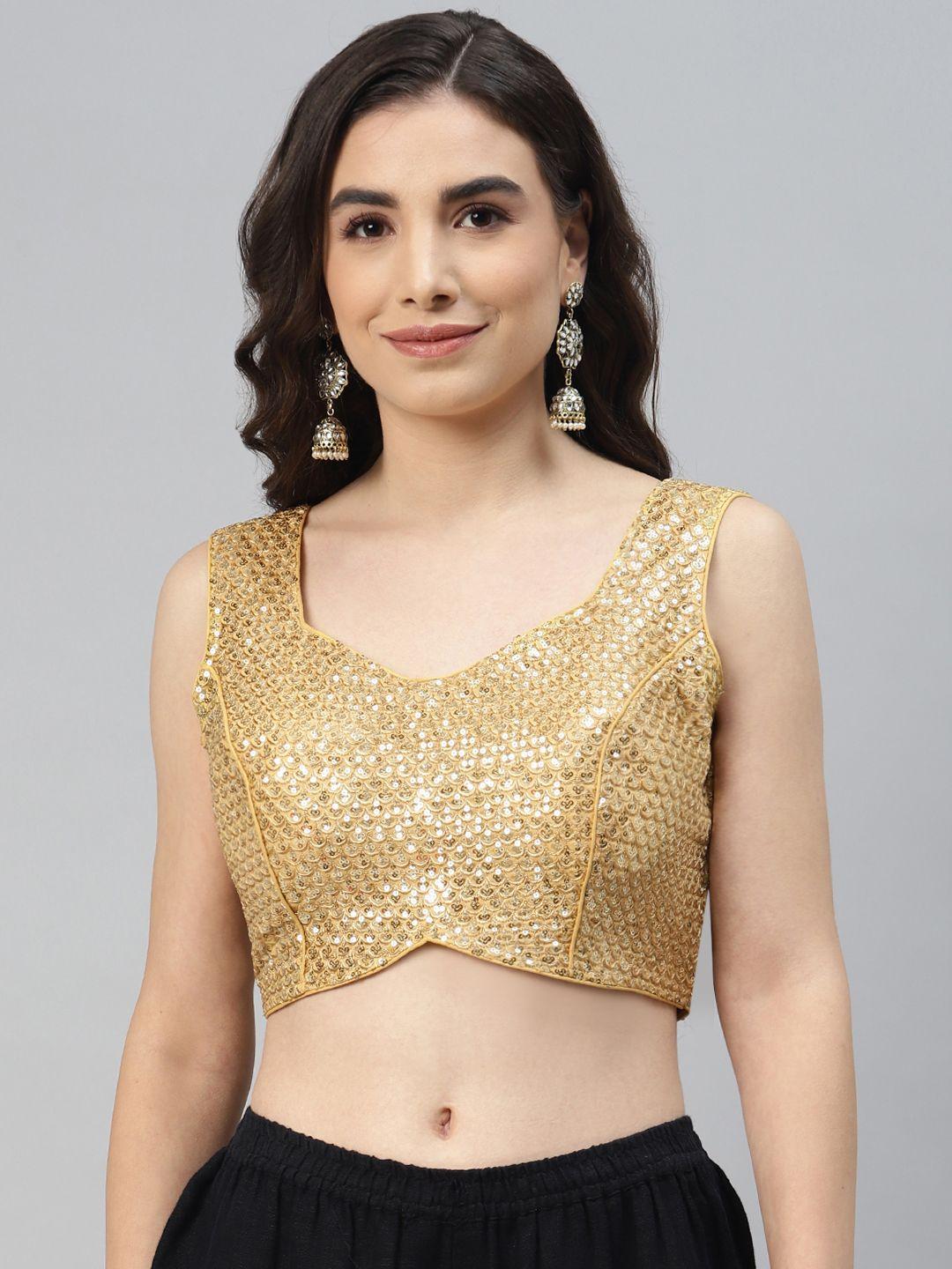 shopgarb golden sequinned georgette saree blouse