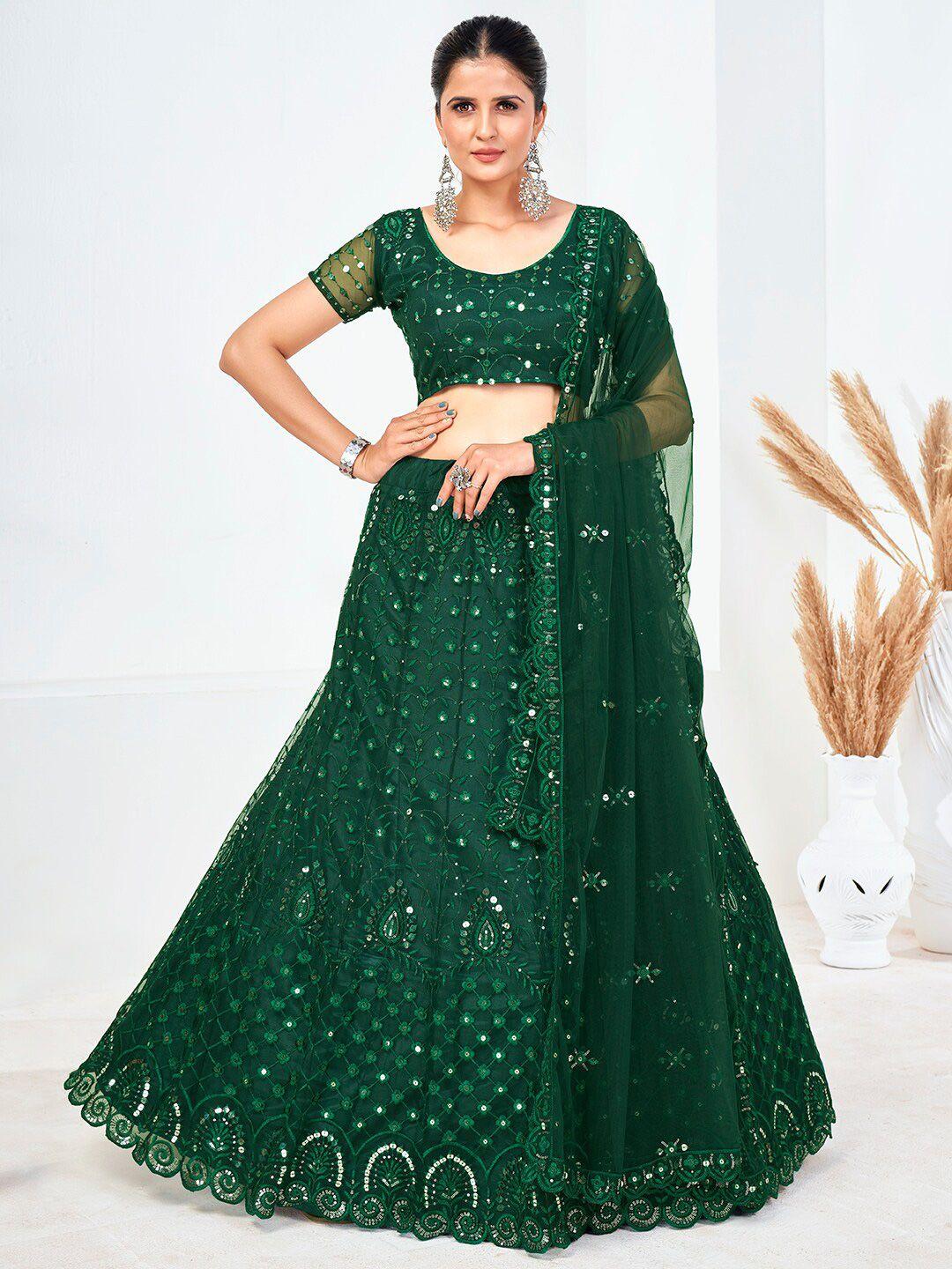 shopgarb green embellished sequinned semi-stitched lehenga & unstitched blouse with dupatta