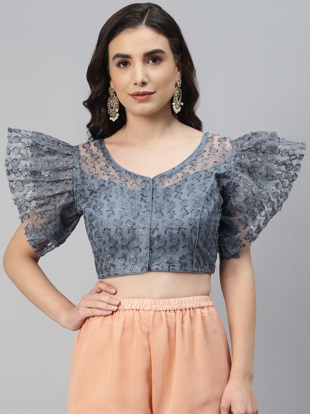 shopgarb grey sequinned georgette net saree blouse
