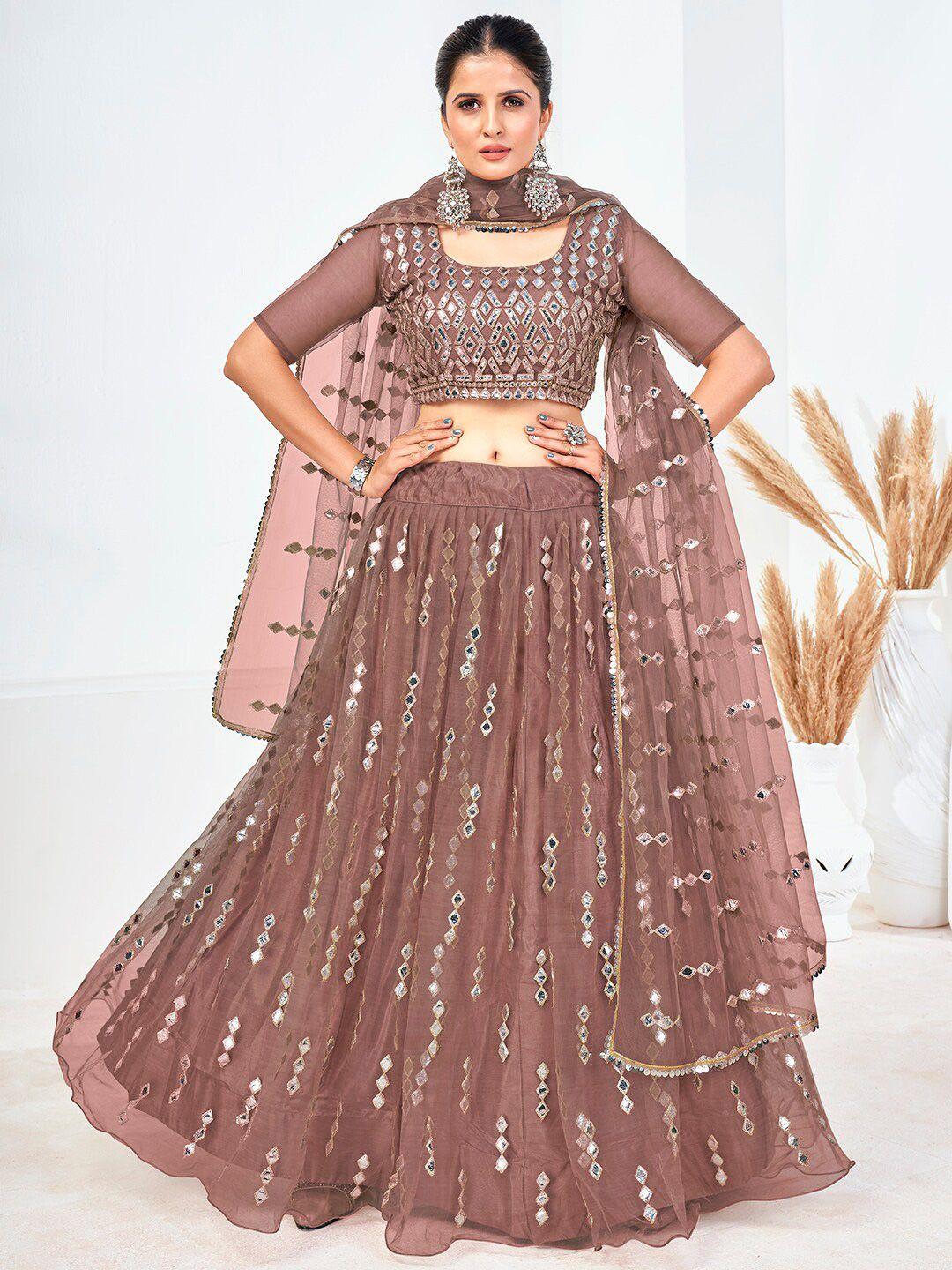 shopgarb mauve embellished sequinned semi-stitched lehenga & unstitched blouse with dupatta