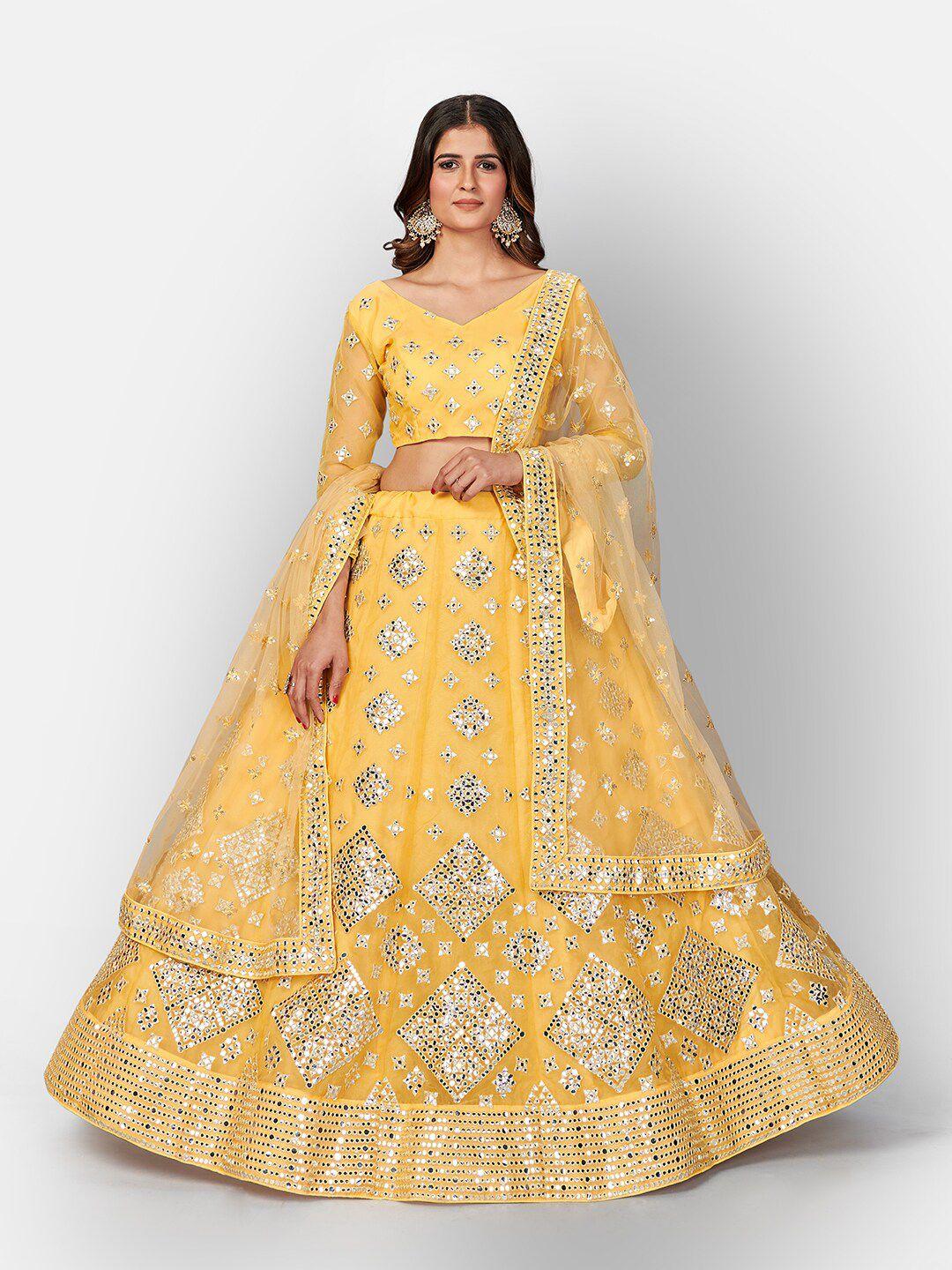 shopgarb mustard semi-stitched lehenga & unstitched blouse with dupatta