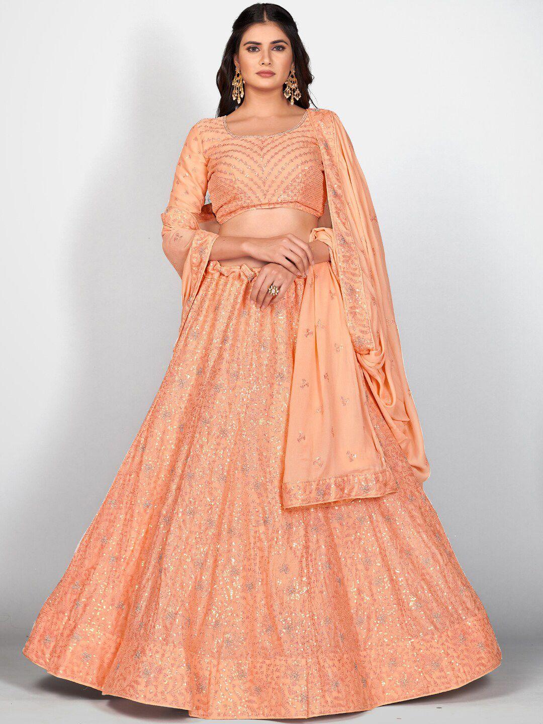 shopgarb orange & silver-toned semi-stitched lehenga & unstitched blouse with dupatta