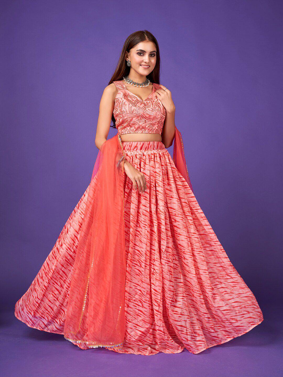 shopgarb pink & gold-toned embellished sequinned semi-stitched lehenga & unstitched blouse with dupatta