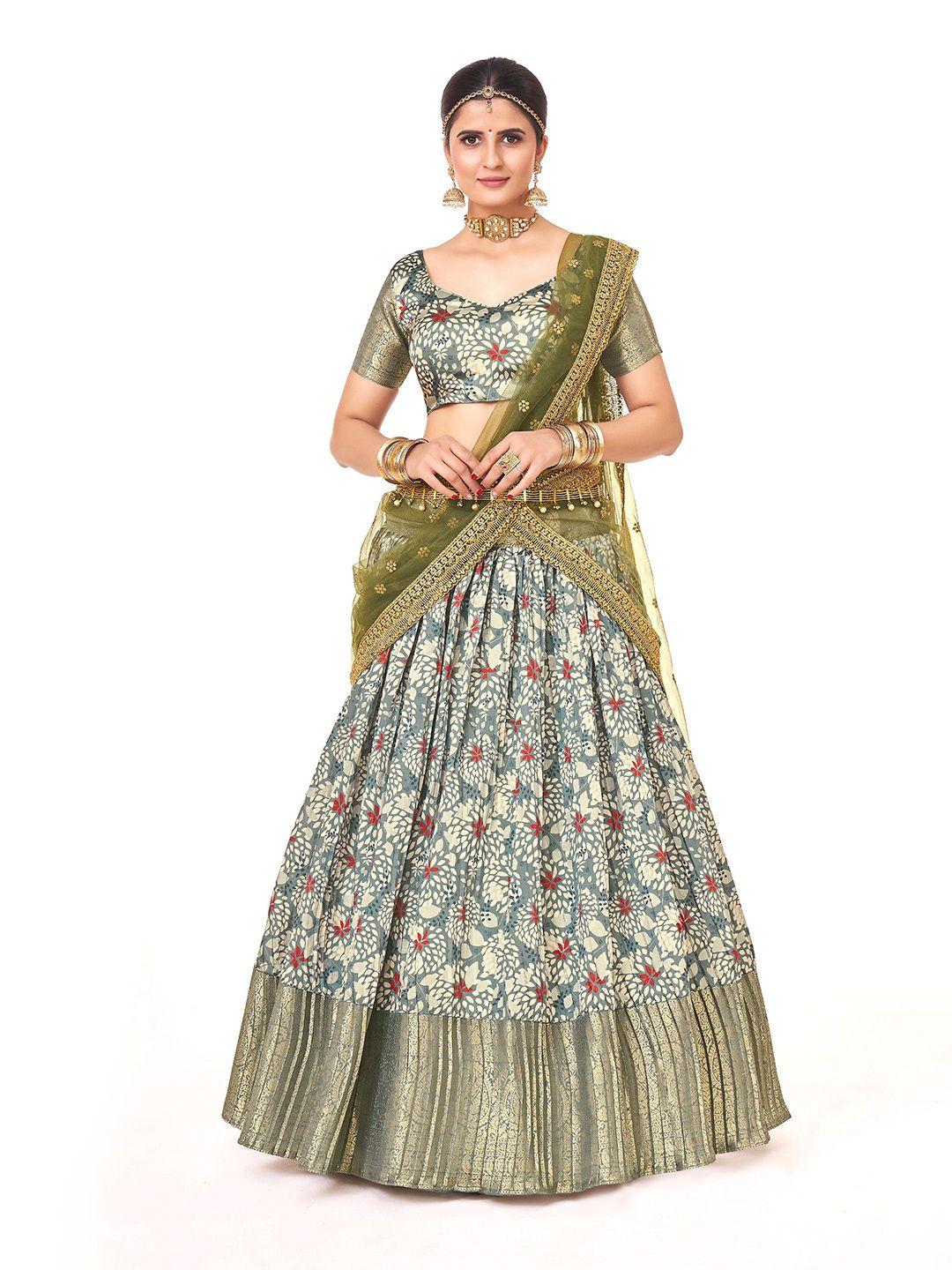 shopgarb printed semi-stitched lehenga & unstitched blouse with dupatta