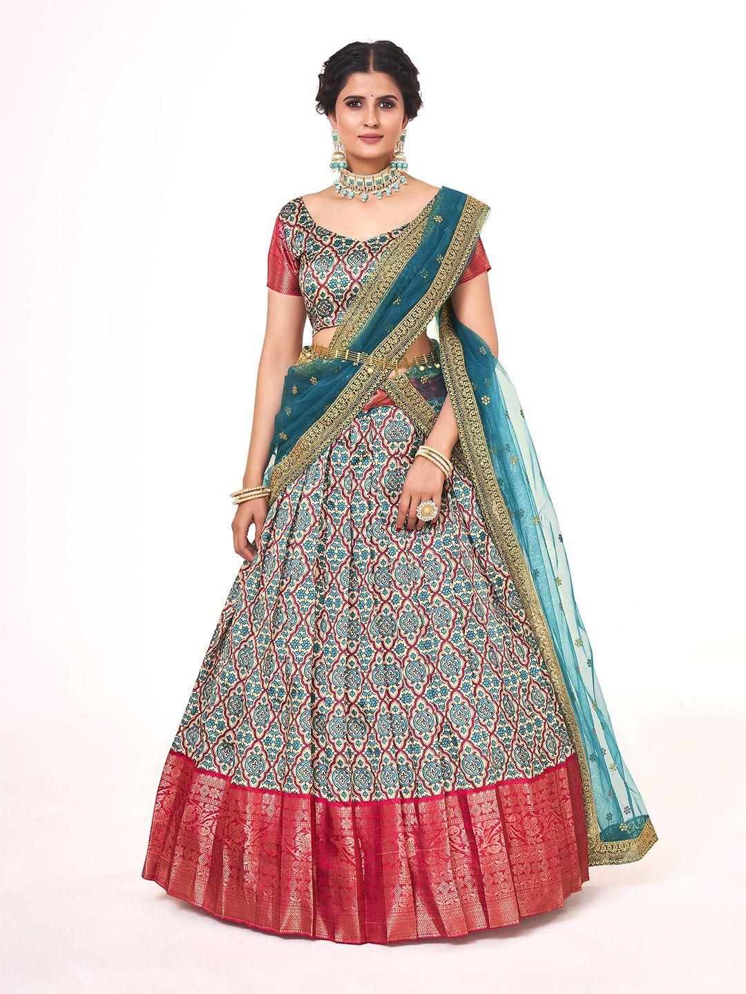 shopgarb printed semi-stitched lehenga & unstitched blouse with dupatta