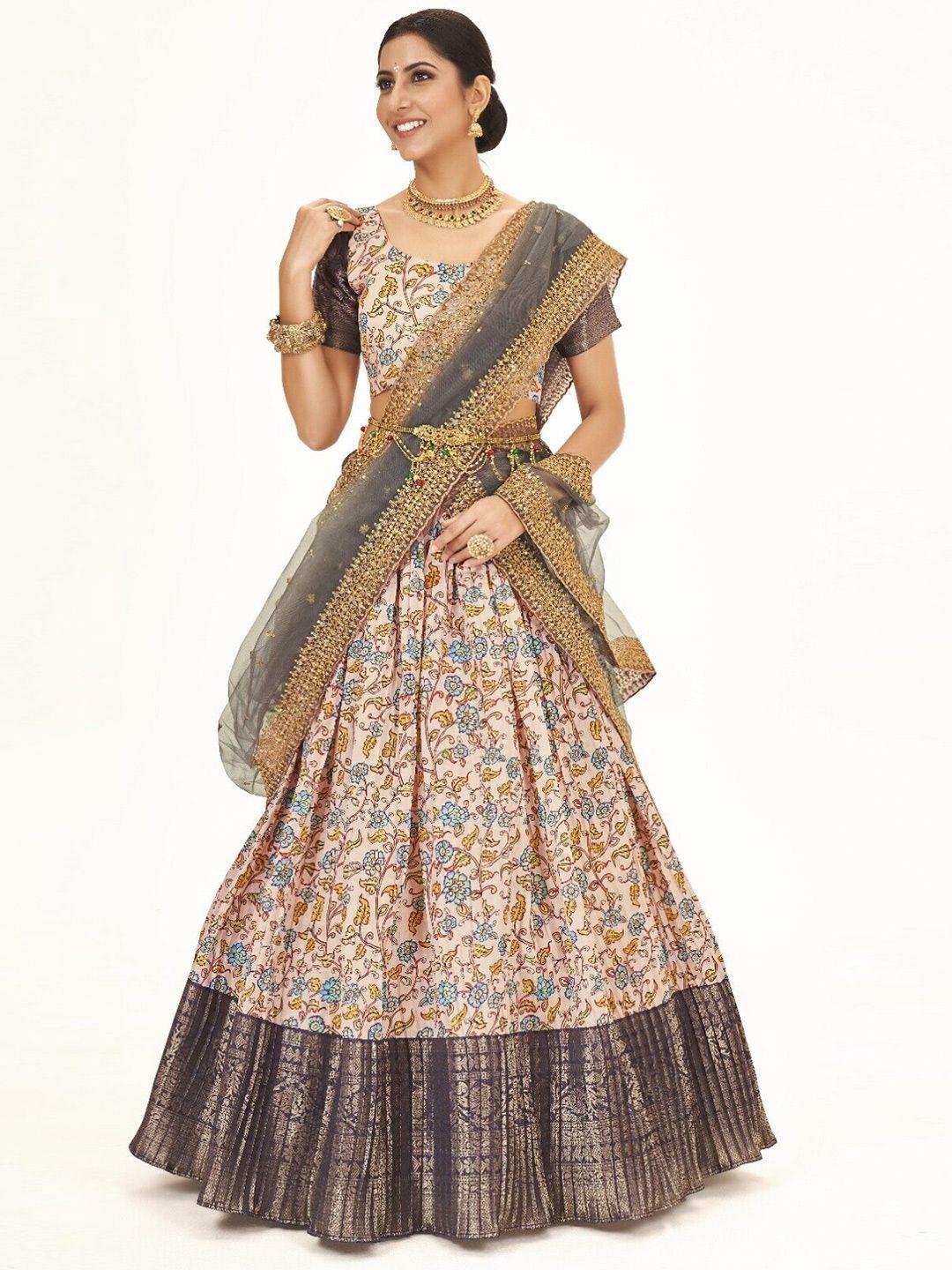 shopgarb printed semi-stitched lehenga & unstitched blouse with dupatta