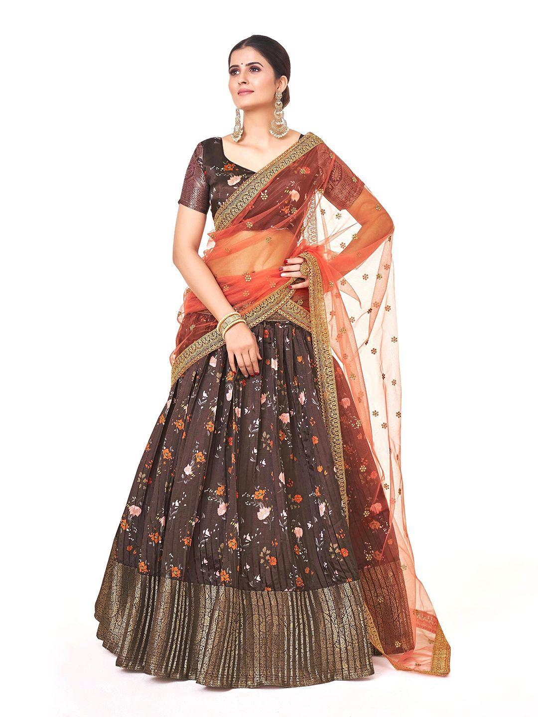 shopgarb printed semi-stitched lehenga & unstitched blouse with dupatta