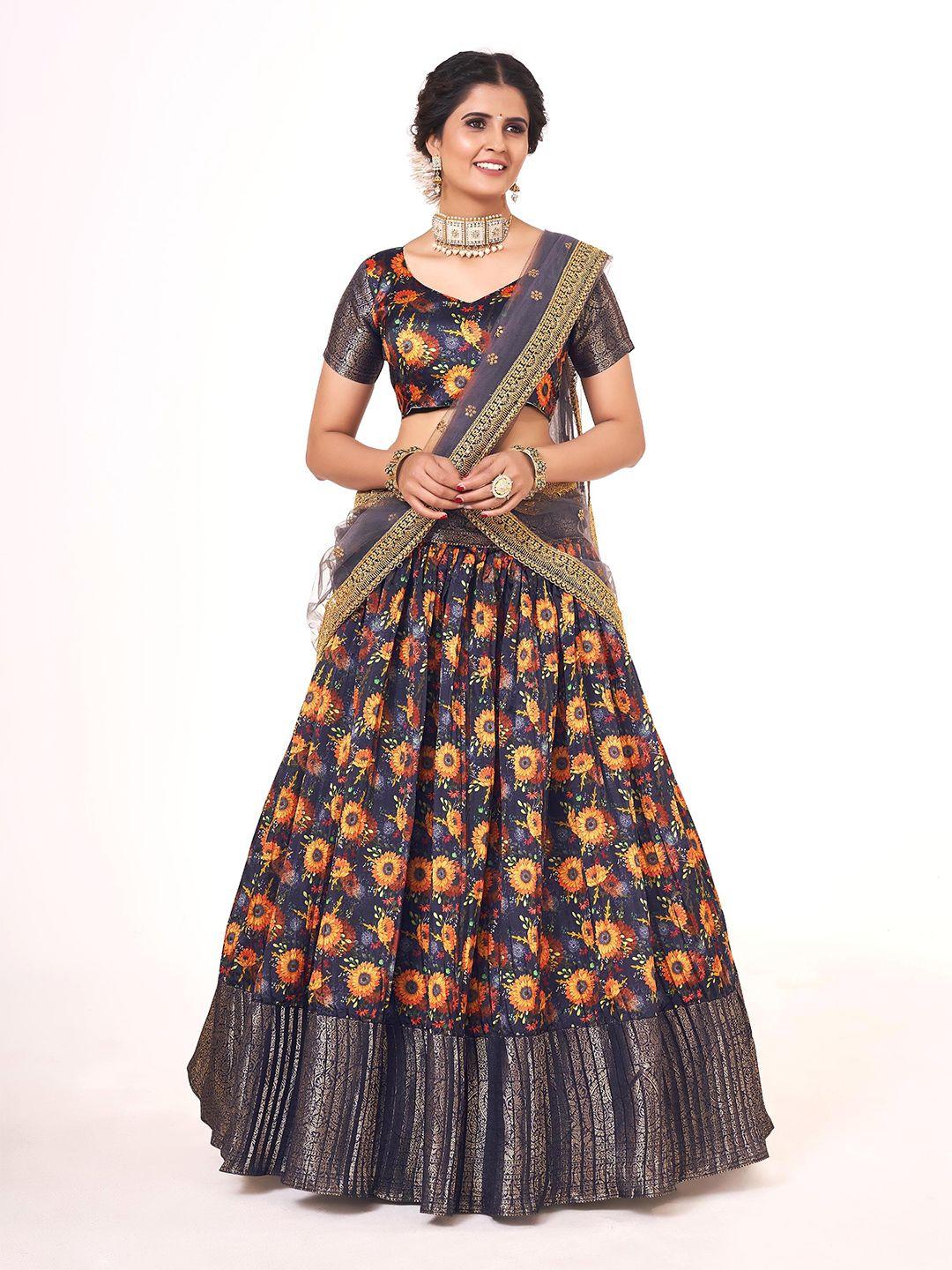 shopgarb printed semi-stitched lehenga & unstitched blouse with dupatta