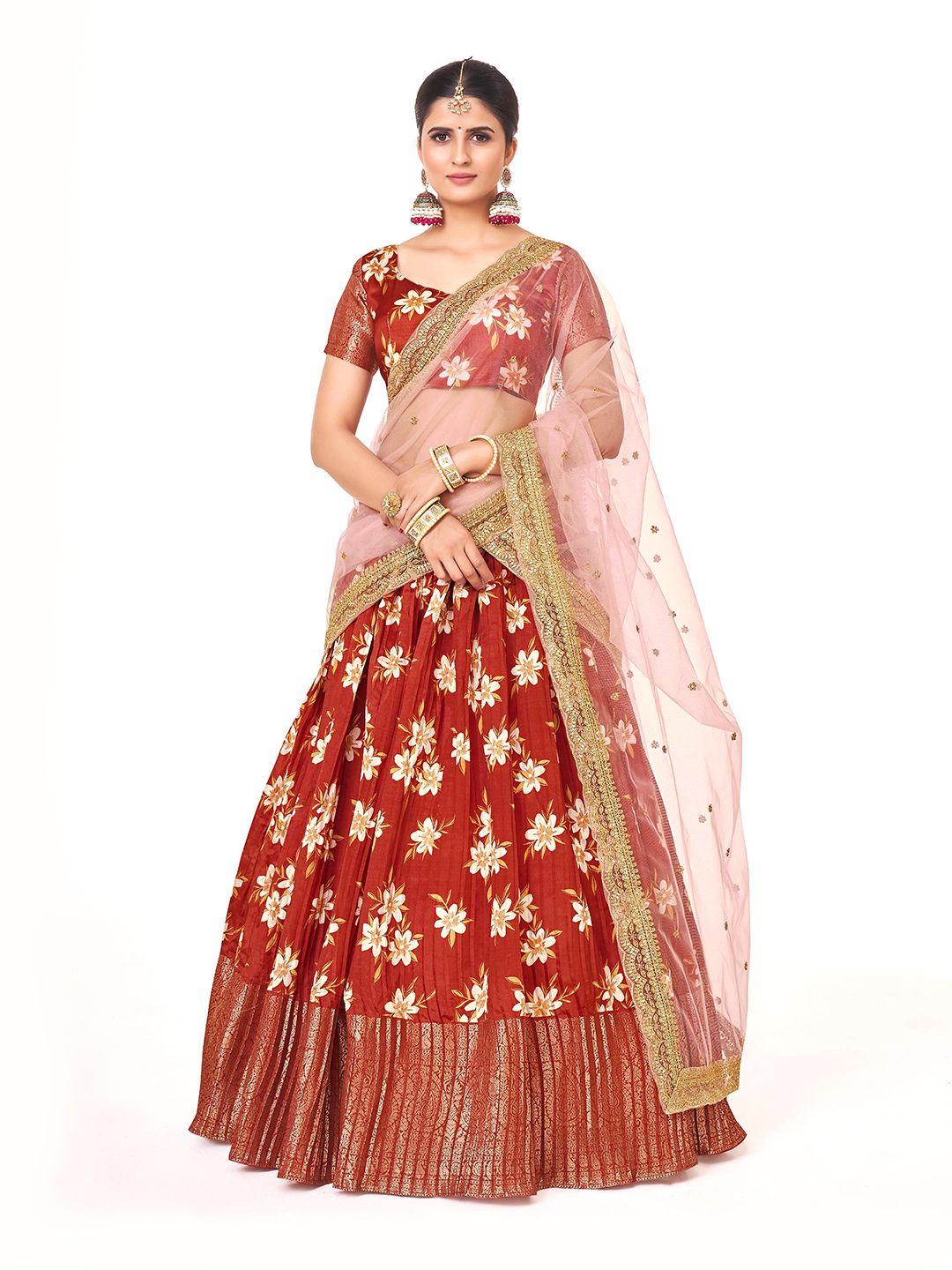 shopgarb printed semi-stitched lehenga & unstitched blouse with dupatta