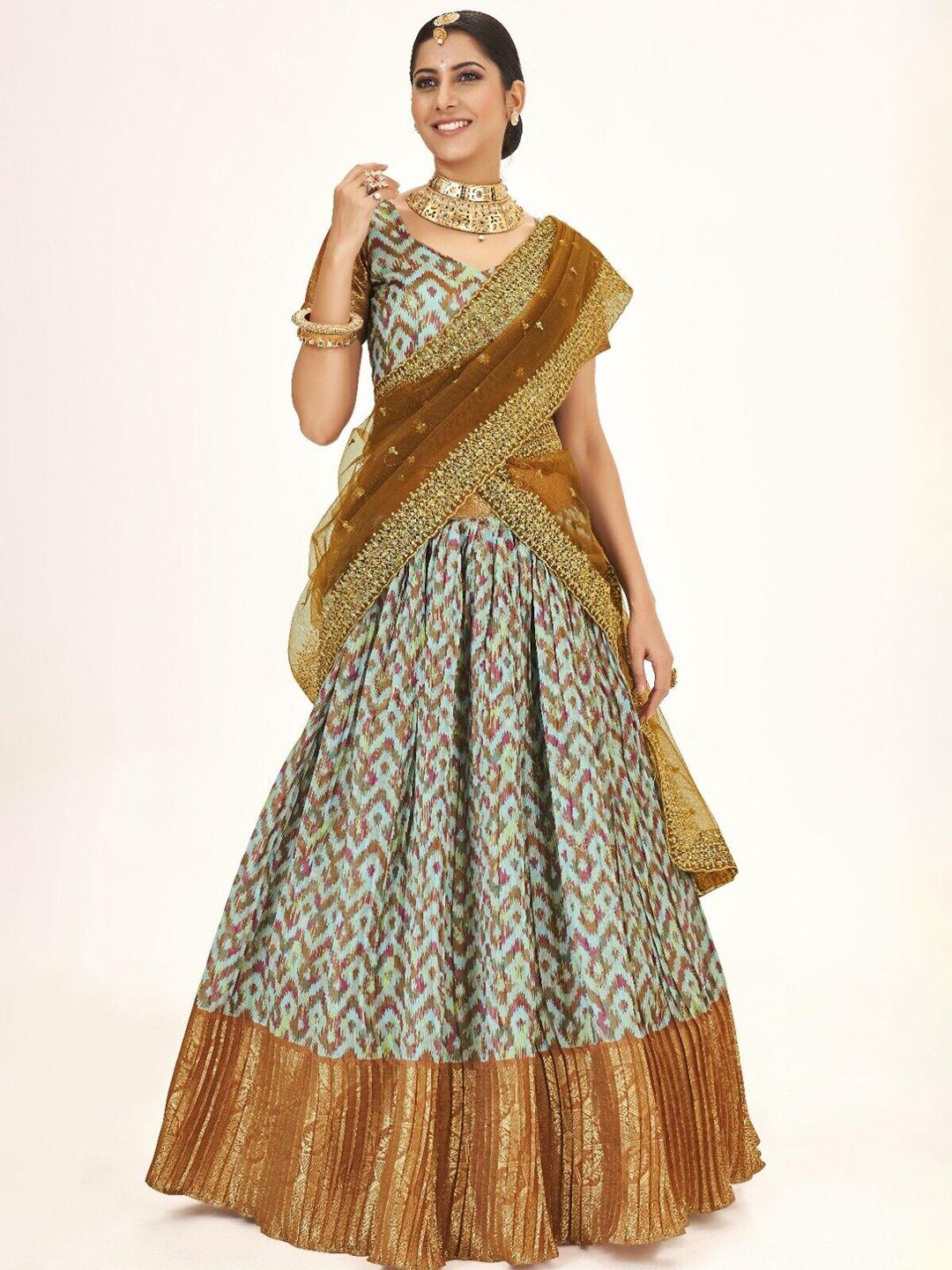shopgarb printed semi-stitched lehenga & unstitched blouse with dupatta