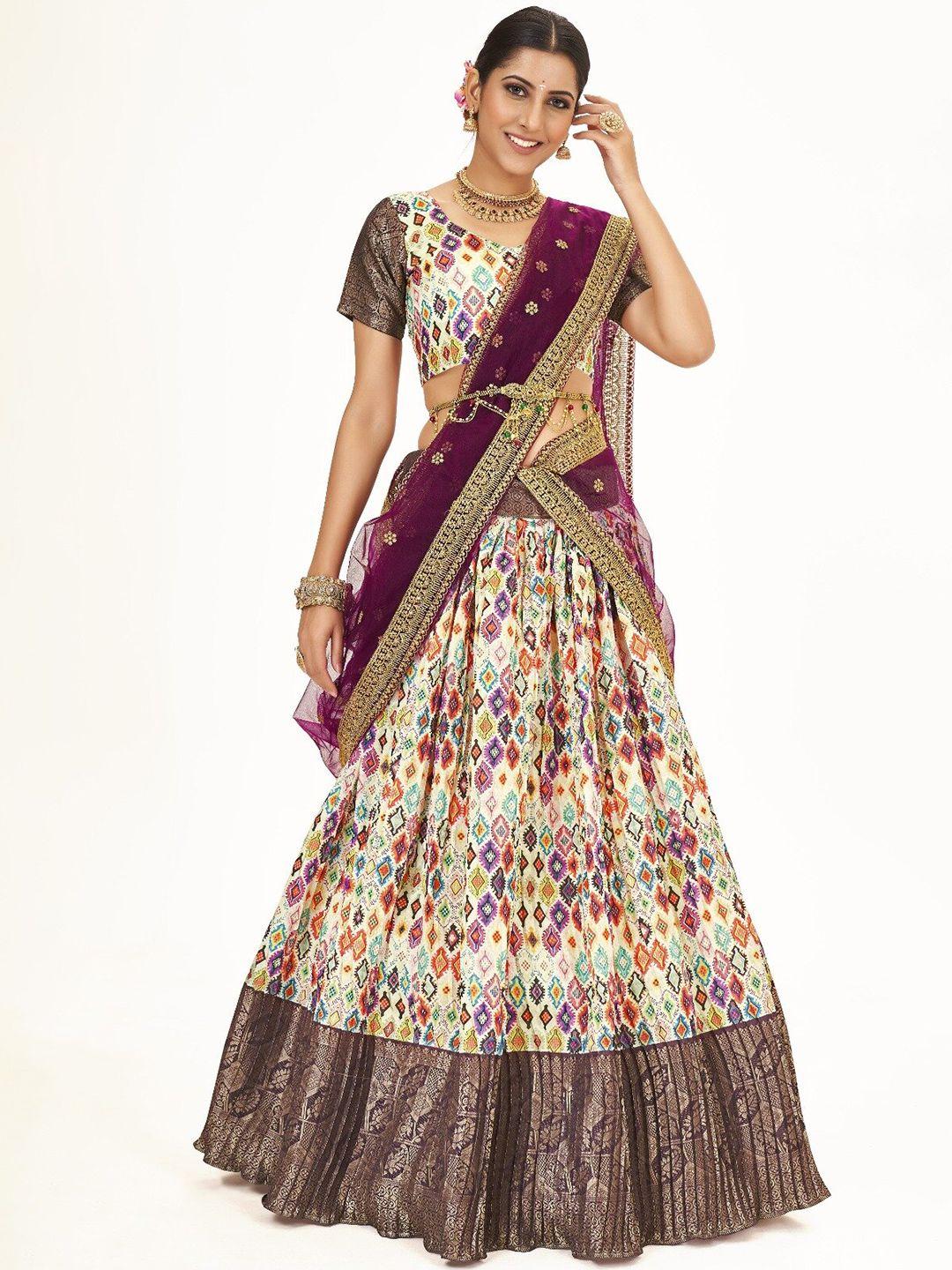 shopgarb printed semi-stitched lehenga & unstitched blouse with dupatta