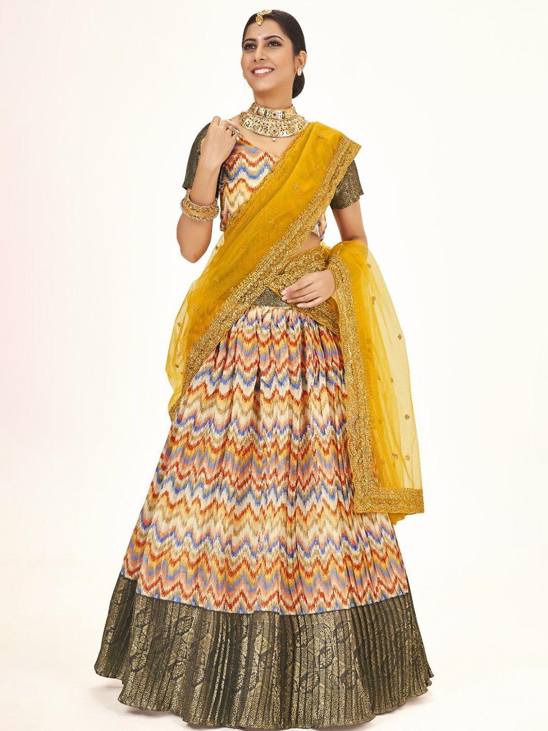 shopgarb printed semi-stitched lehenga & unstitched blouse with dupatta