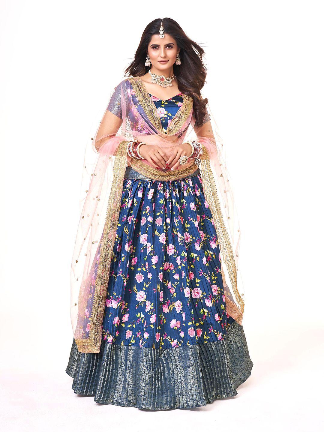 shopgarb printed semi-stitched lehenga & unstitched blouse with dupatta