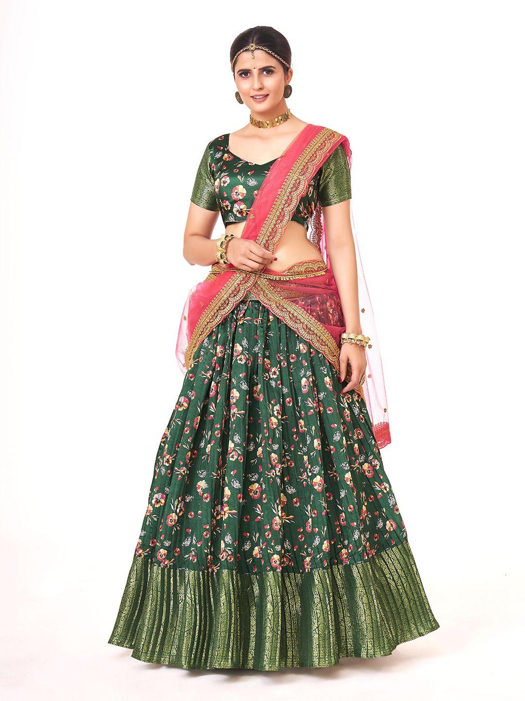 shopgarb printed semi-stitched lehenga & unstitched blouse with dupatta