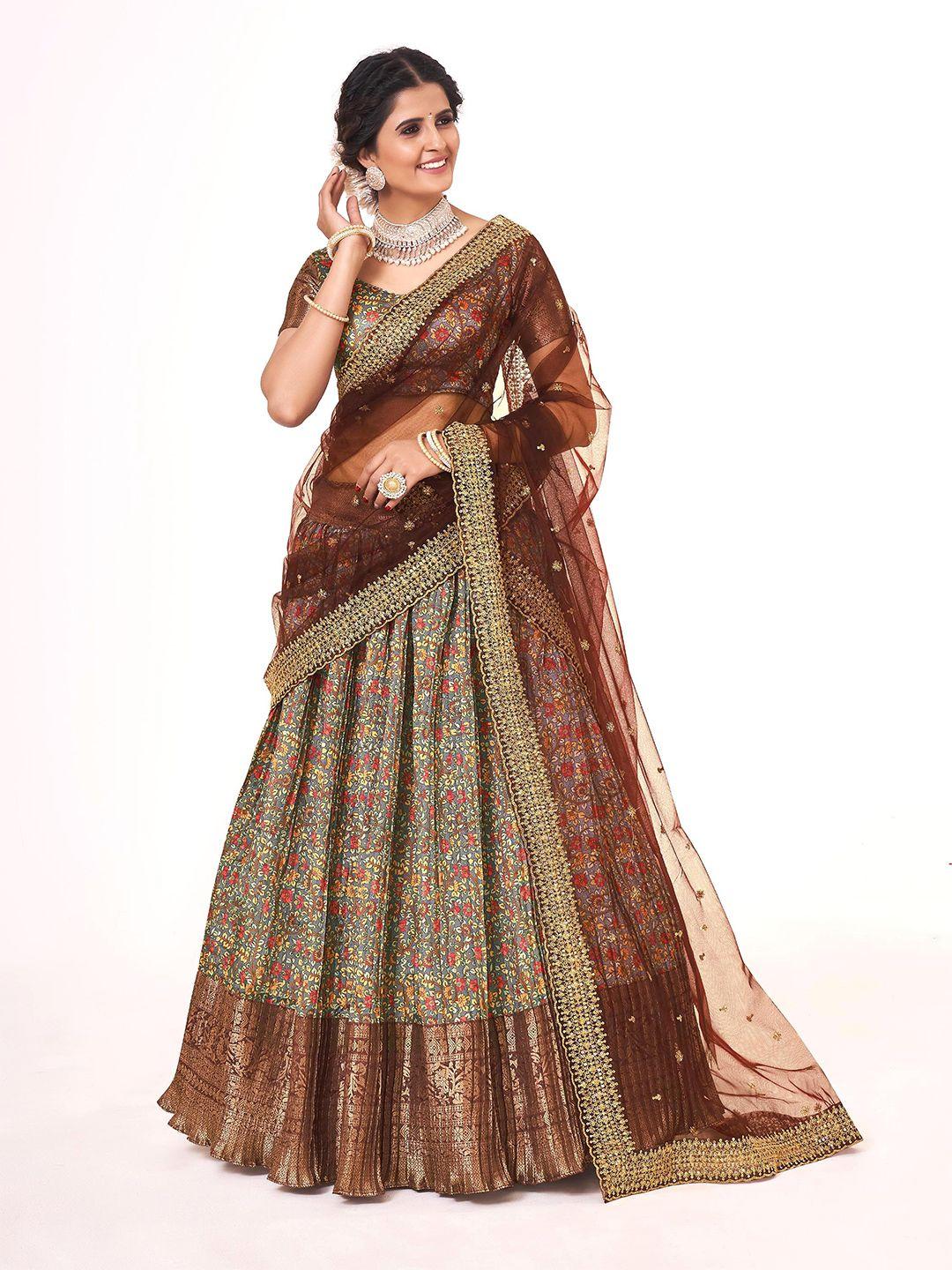 shopgarb printed semi-stitched lehenga & unstitched blouse with dupatta