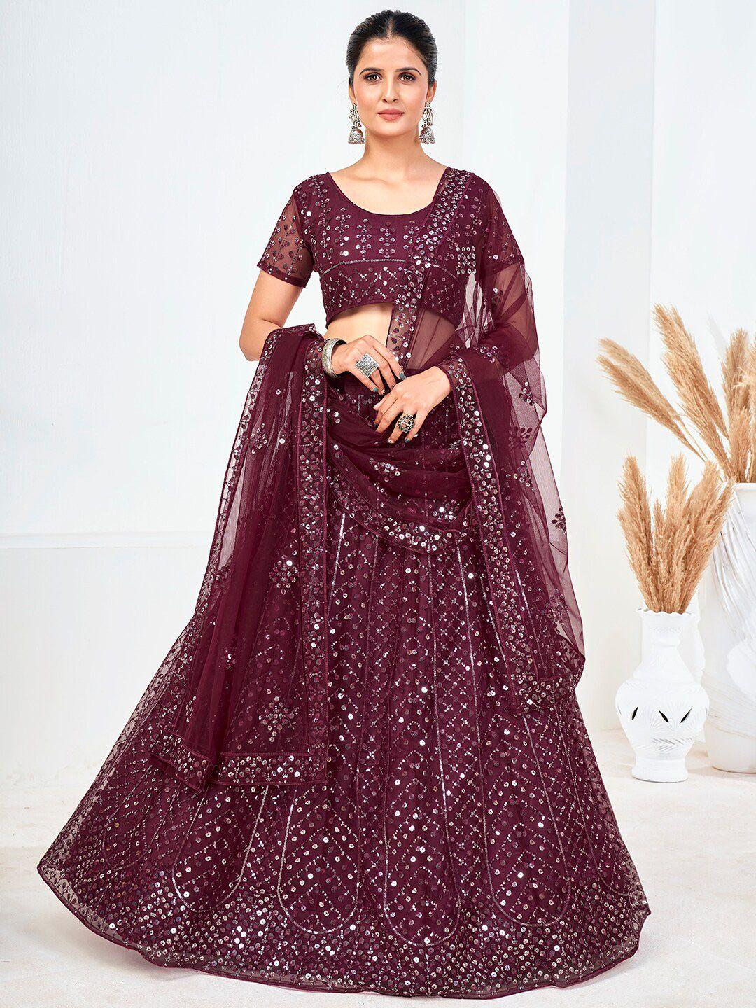 shopgarb purple embellished sequinned semi-stitched lehenga & unstitched blouse with dupatta