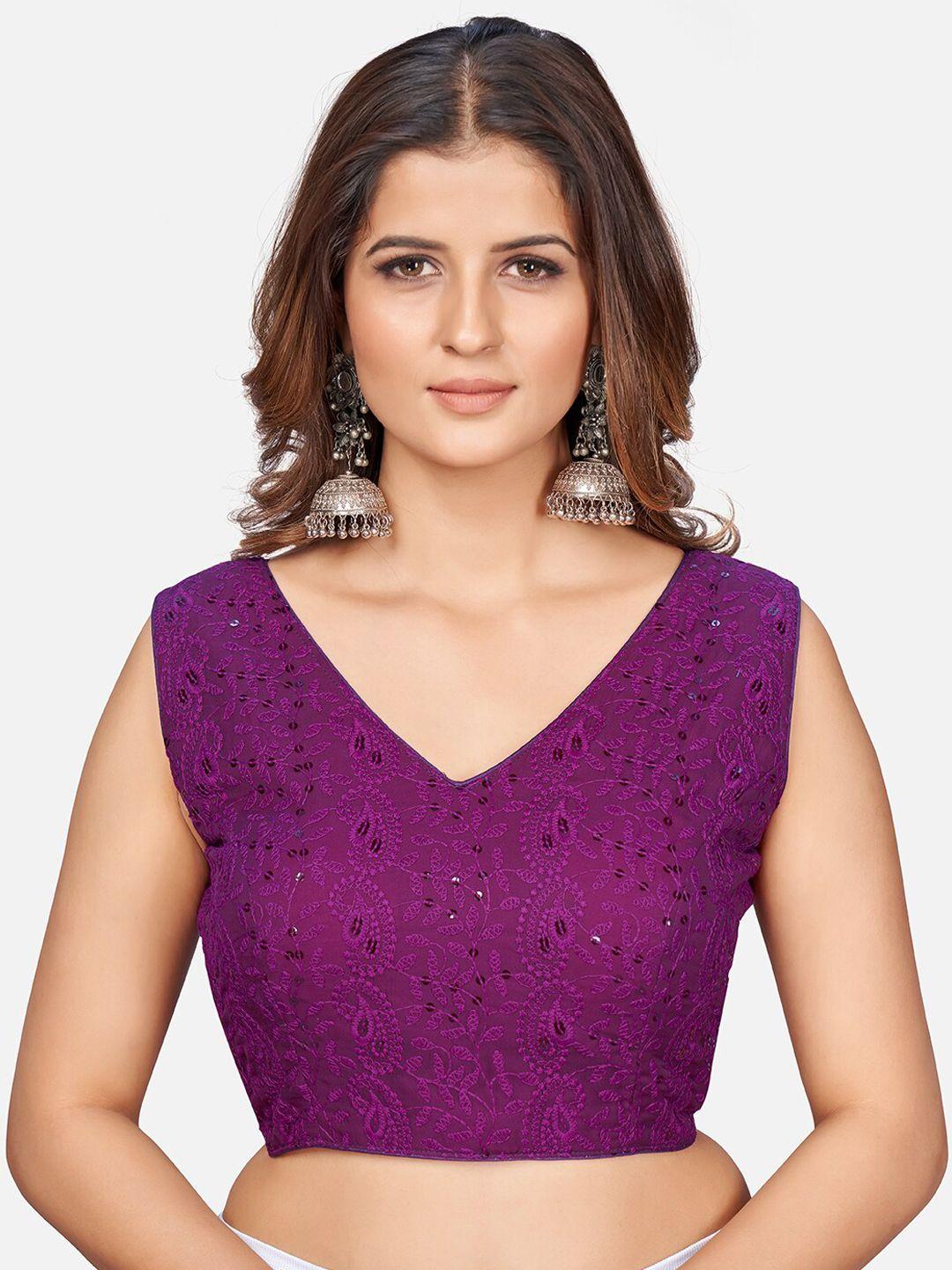 shopgarb purple embroidered georgette chikankari saree blouse