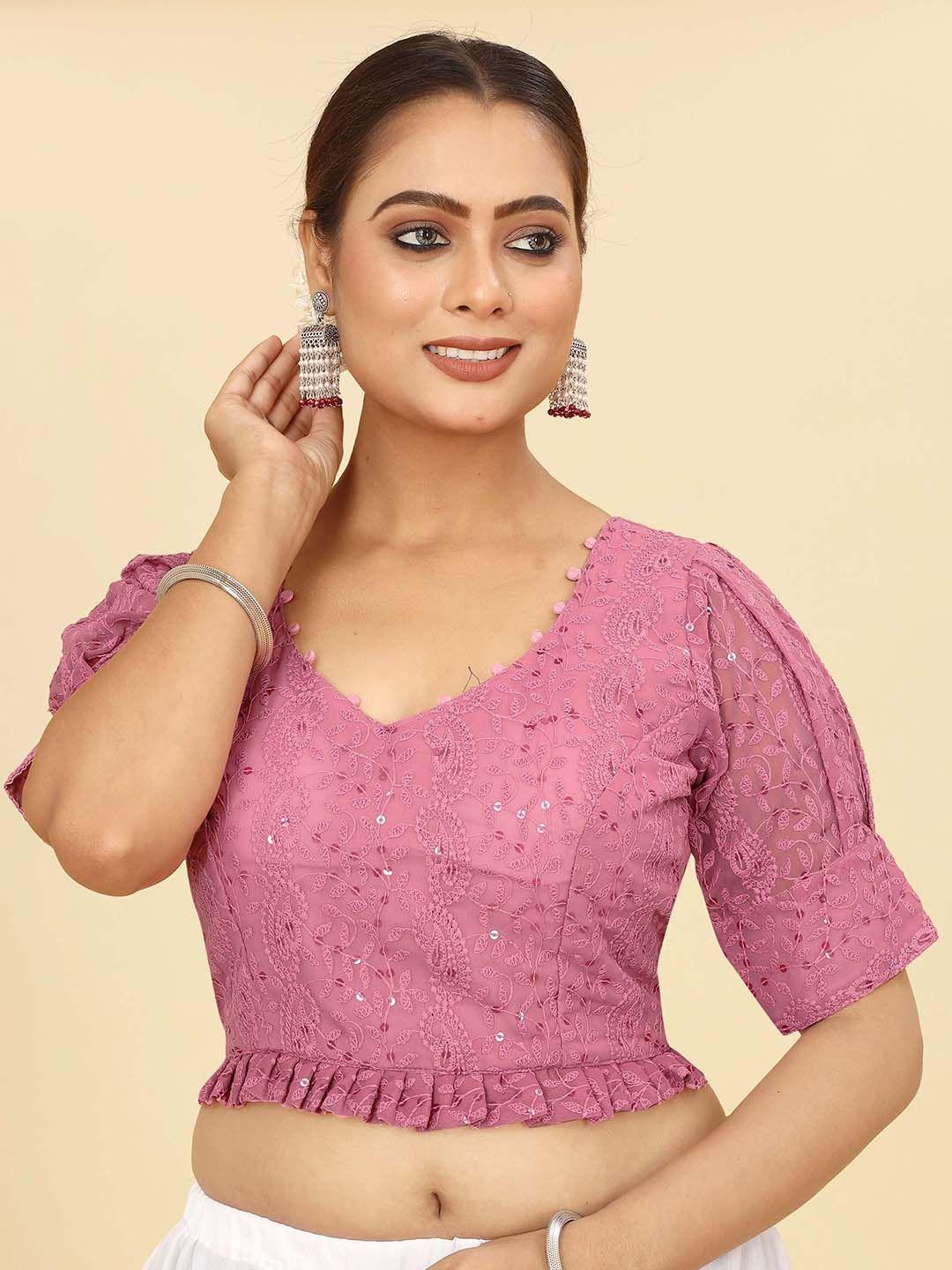 shopgarb sequence & chikankari embroidered saree blouse