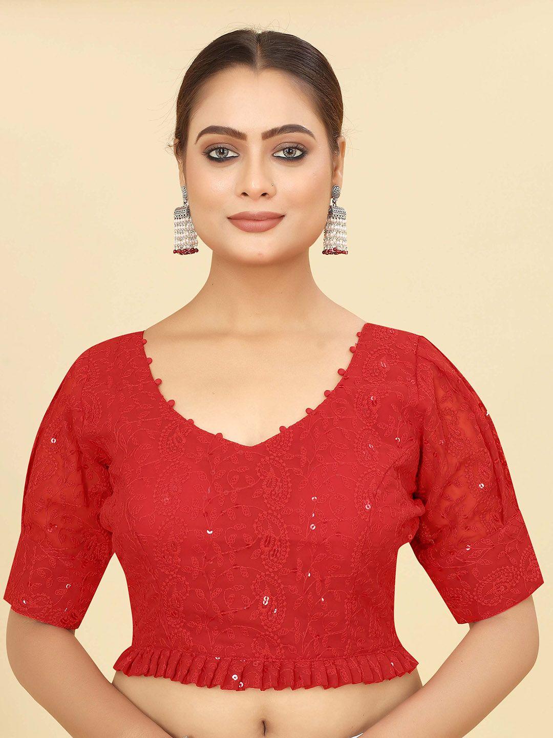shopgarb sequence & chikankari embroidery saree blouse