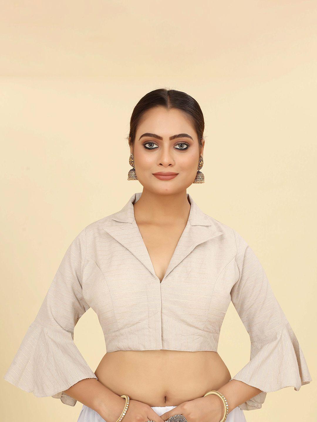 shopgarb striped cotton ruffle sleeve saree blouse